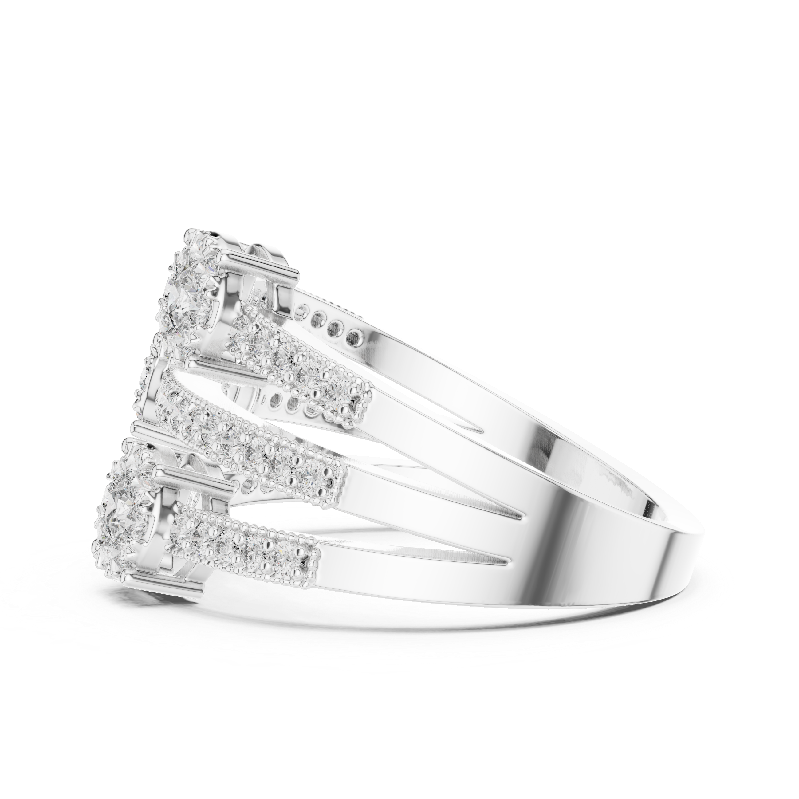 Triple Diamond Cluster Multi-Row Pavé Ring