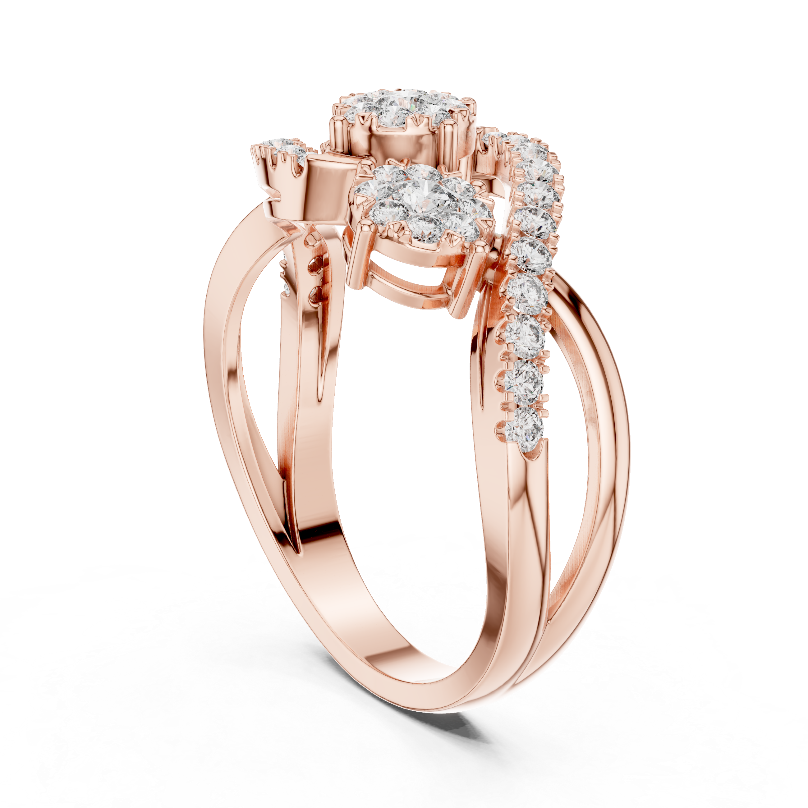 Triple Diamond Cluster Infinity Wave Ring