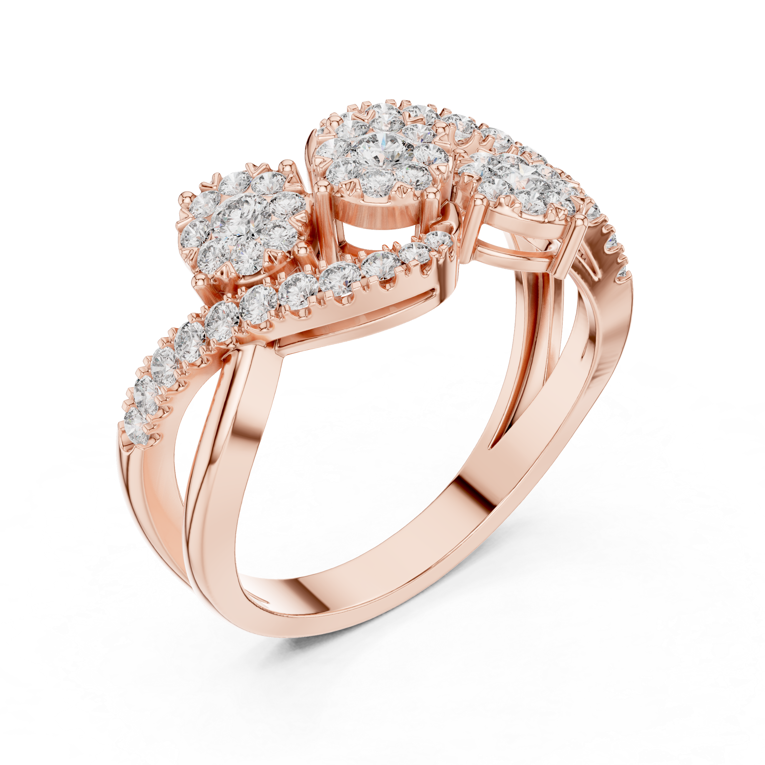 Triple Diamond Cluster Infinity Wave Ring