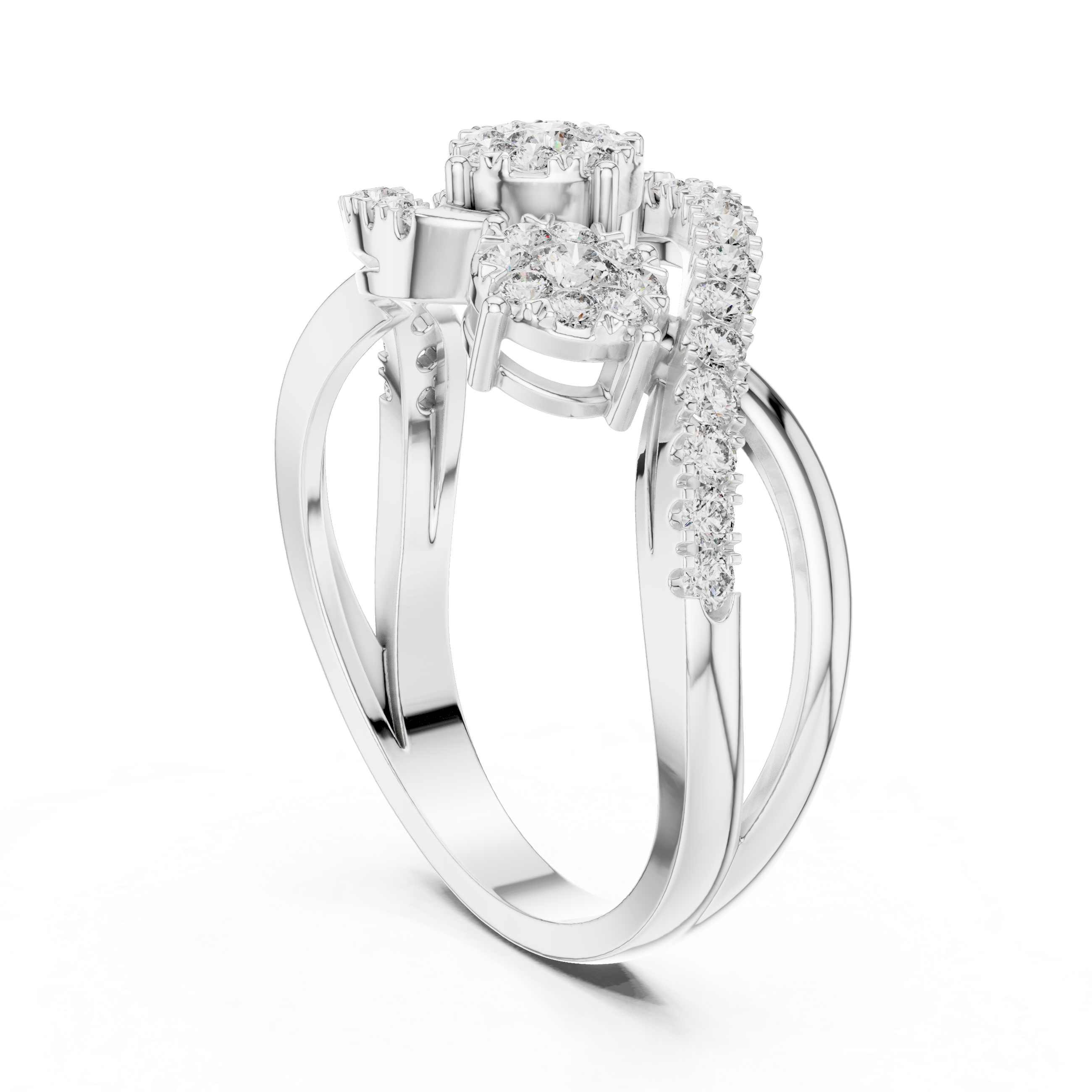 Triple Diamond Cluster Infinity Wave Ring
