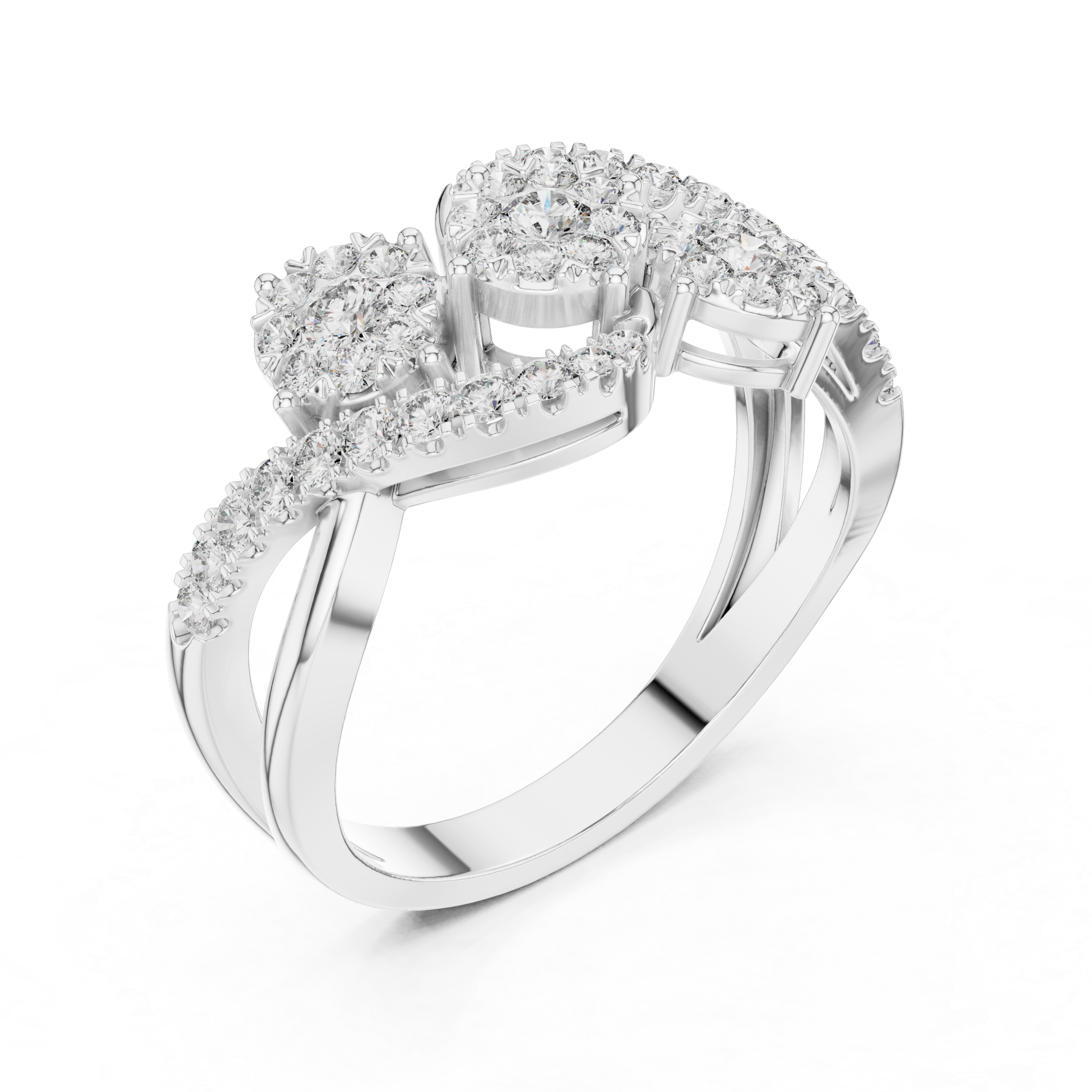 Triple Diamond Cluster Infinity Wave Ring