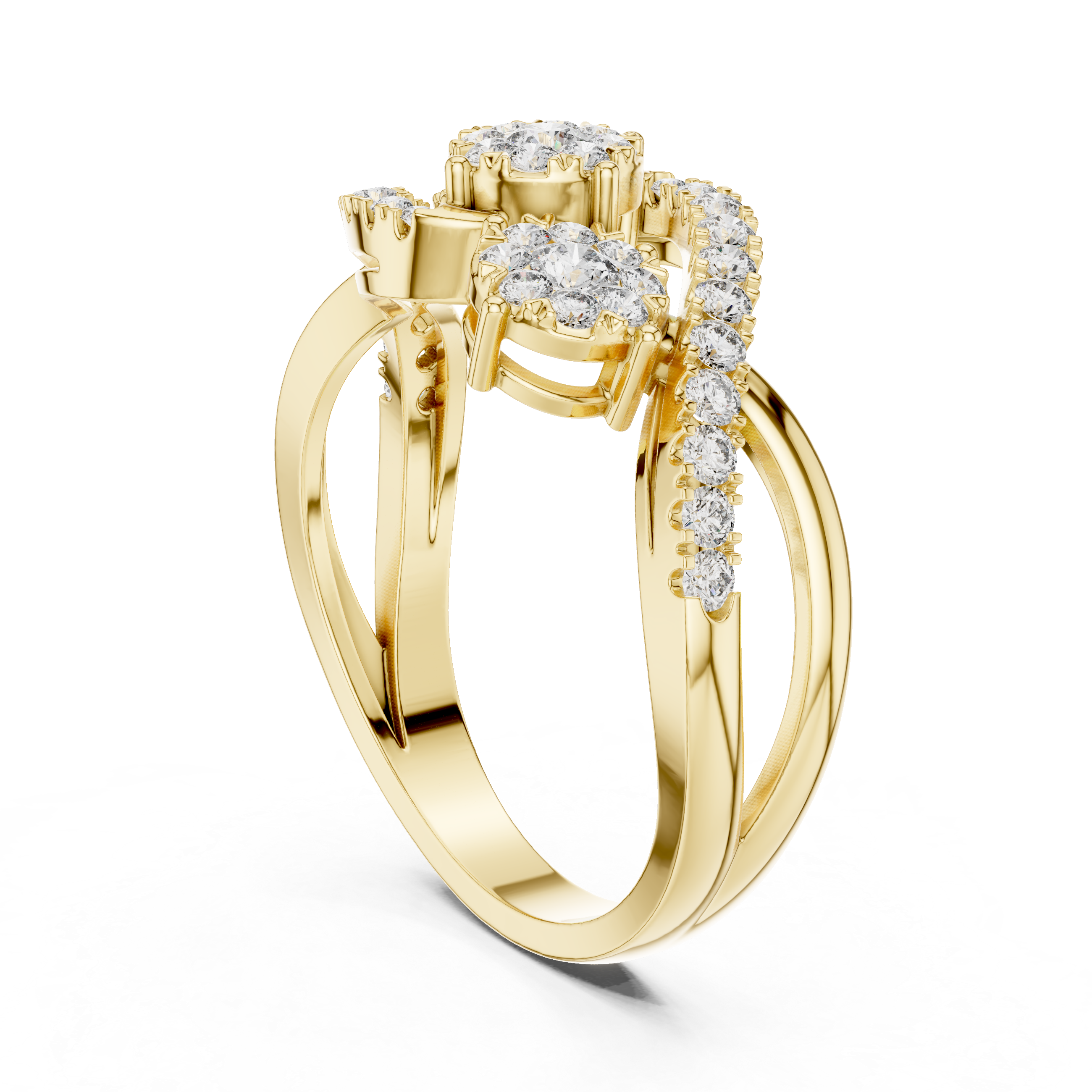 Triple Diamond Cluster Infinity Wave Ring