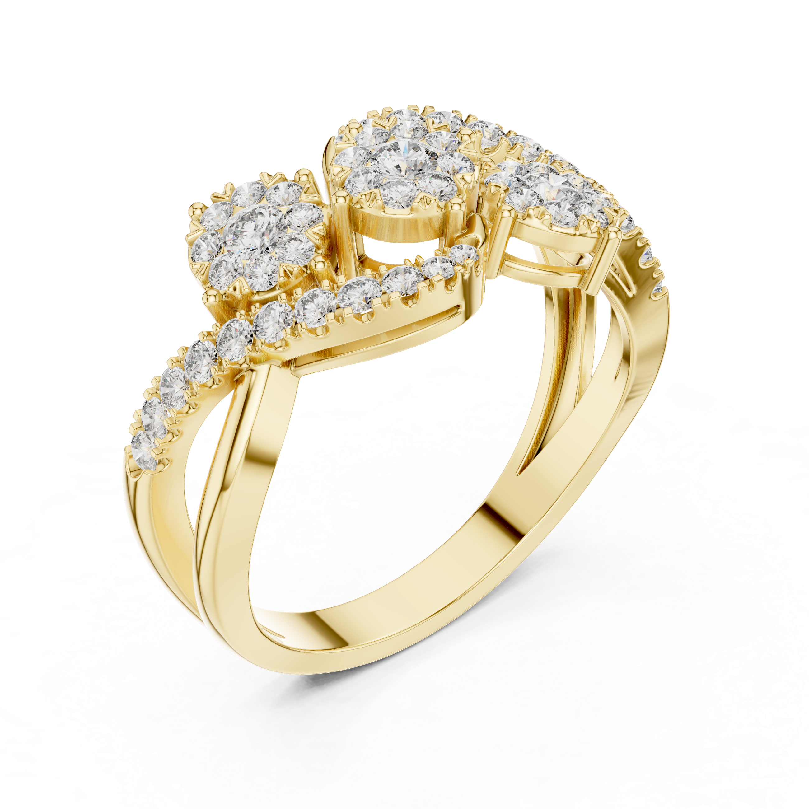 Triple Diamond Cluster Infinity Wave Ring