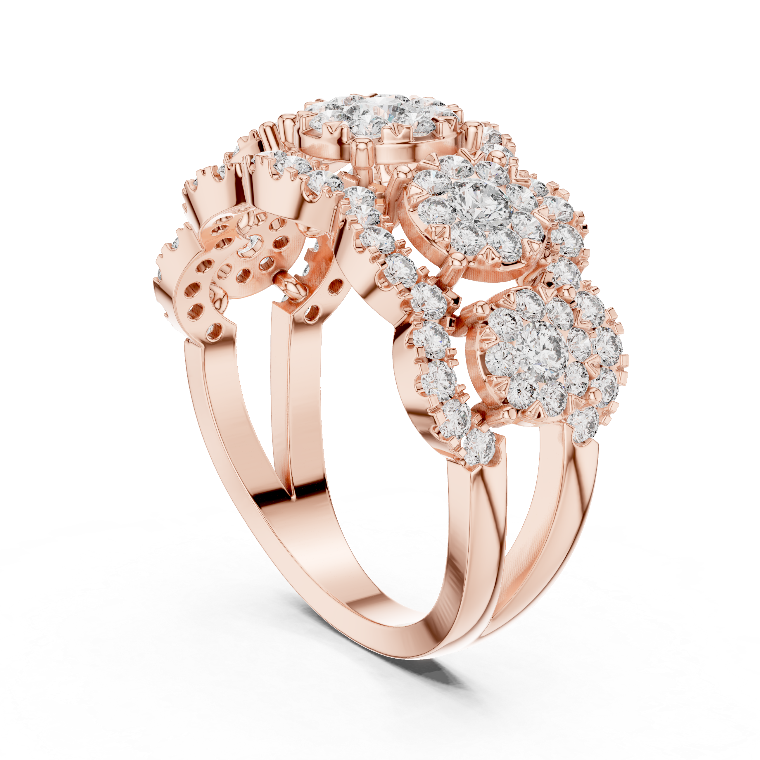 Triple Floral Cluster Diamond Band Ring