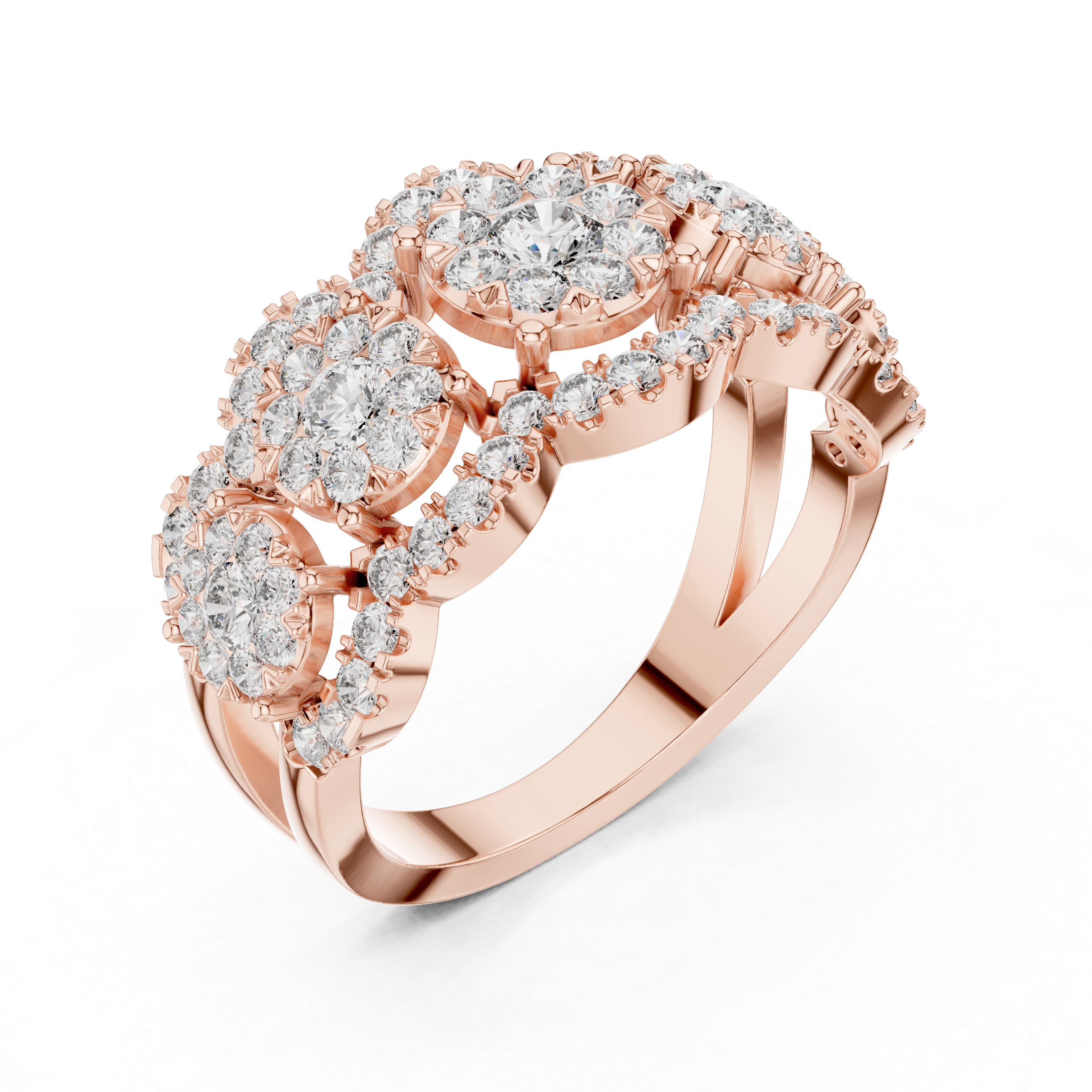 Triple Floral Cluster Diamond Band Ring