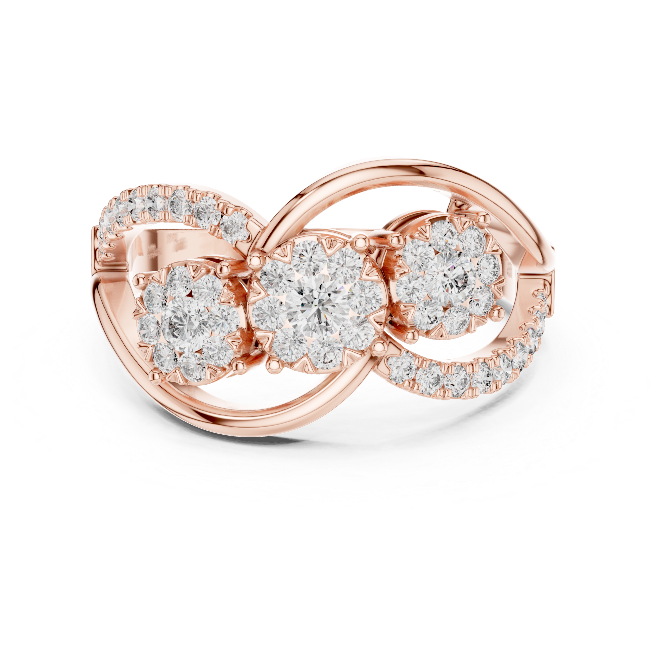 Infinity Twist Three-Stone Floral Diamond Ring