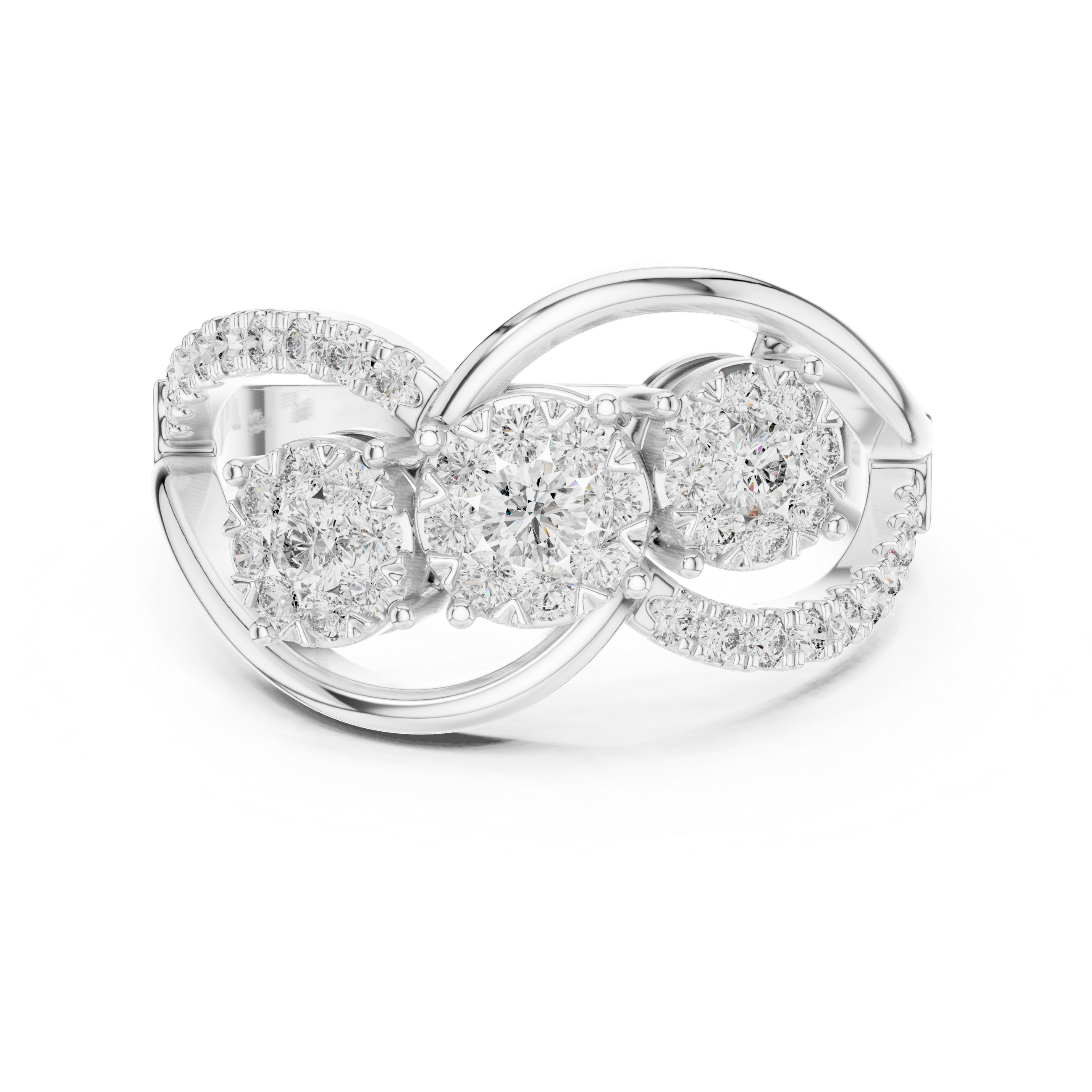 Infinity Twist Three-Stone Floral Diamond Ring
