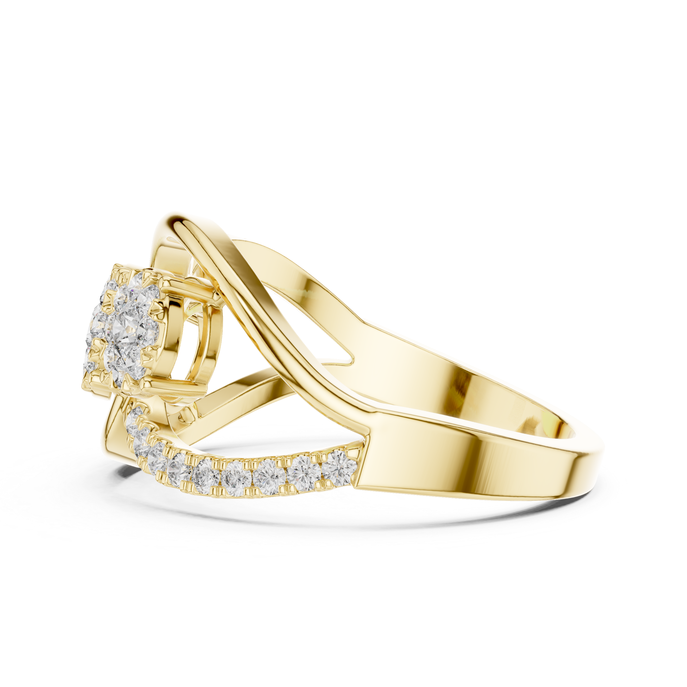 Infinity Twist Three-Stone Floral Diamond Ring
