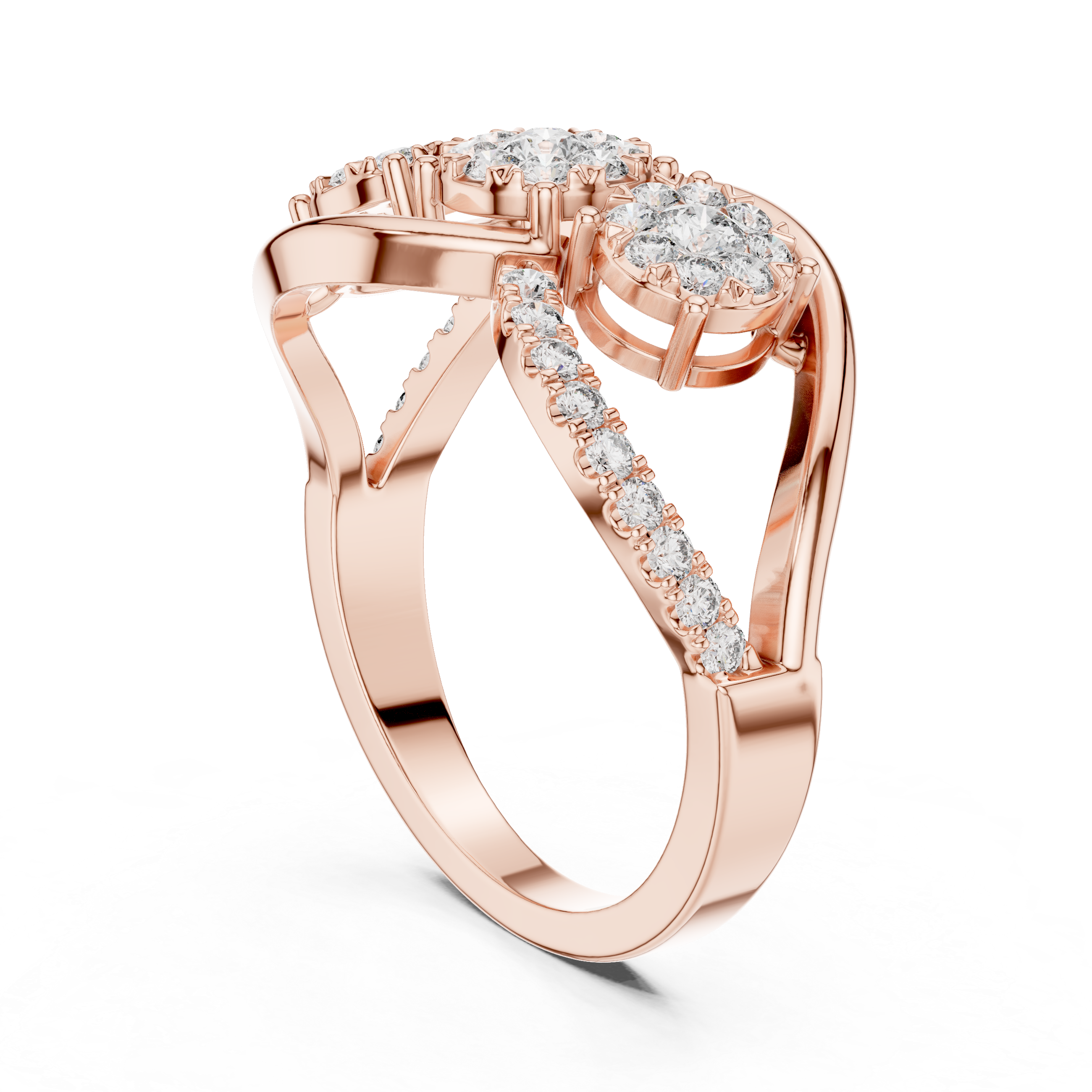 Infinity Twist Three-Stone Floral Diamond Ring