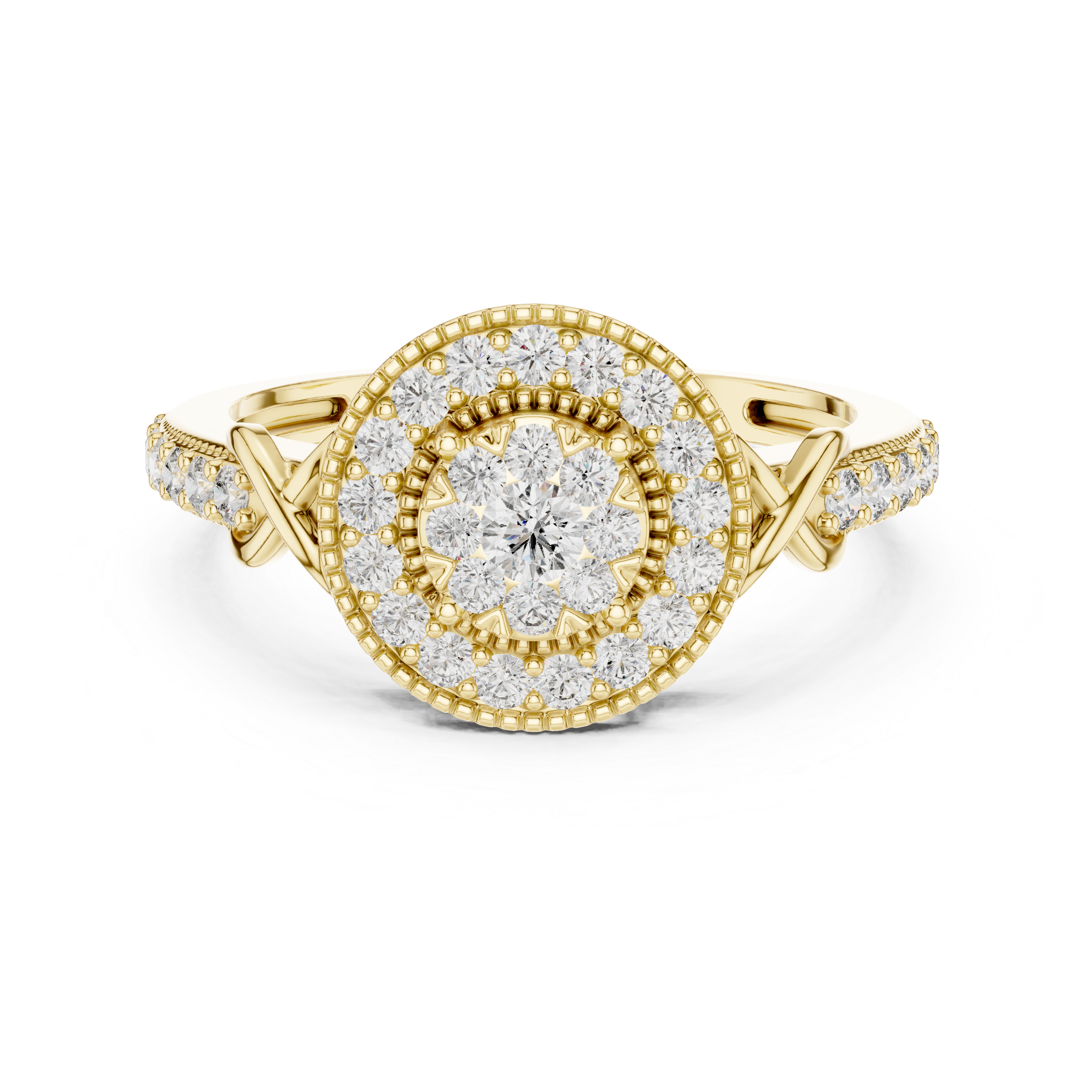 Vintage Halo Floral Cluster Diamond Ring with Milgrain Detail