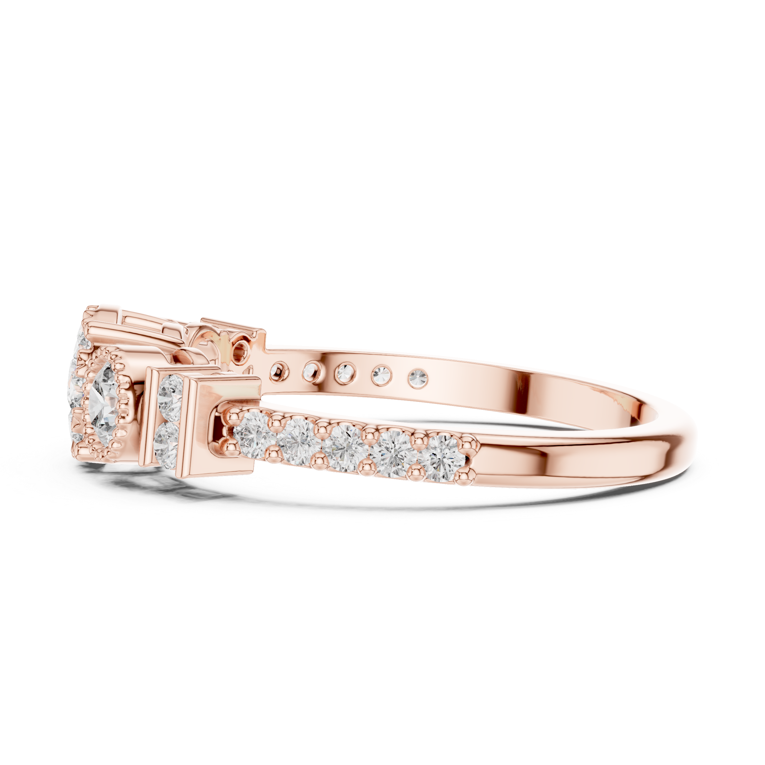 Three-Stone Floral Diamond Ring with Bezel Side Accents
