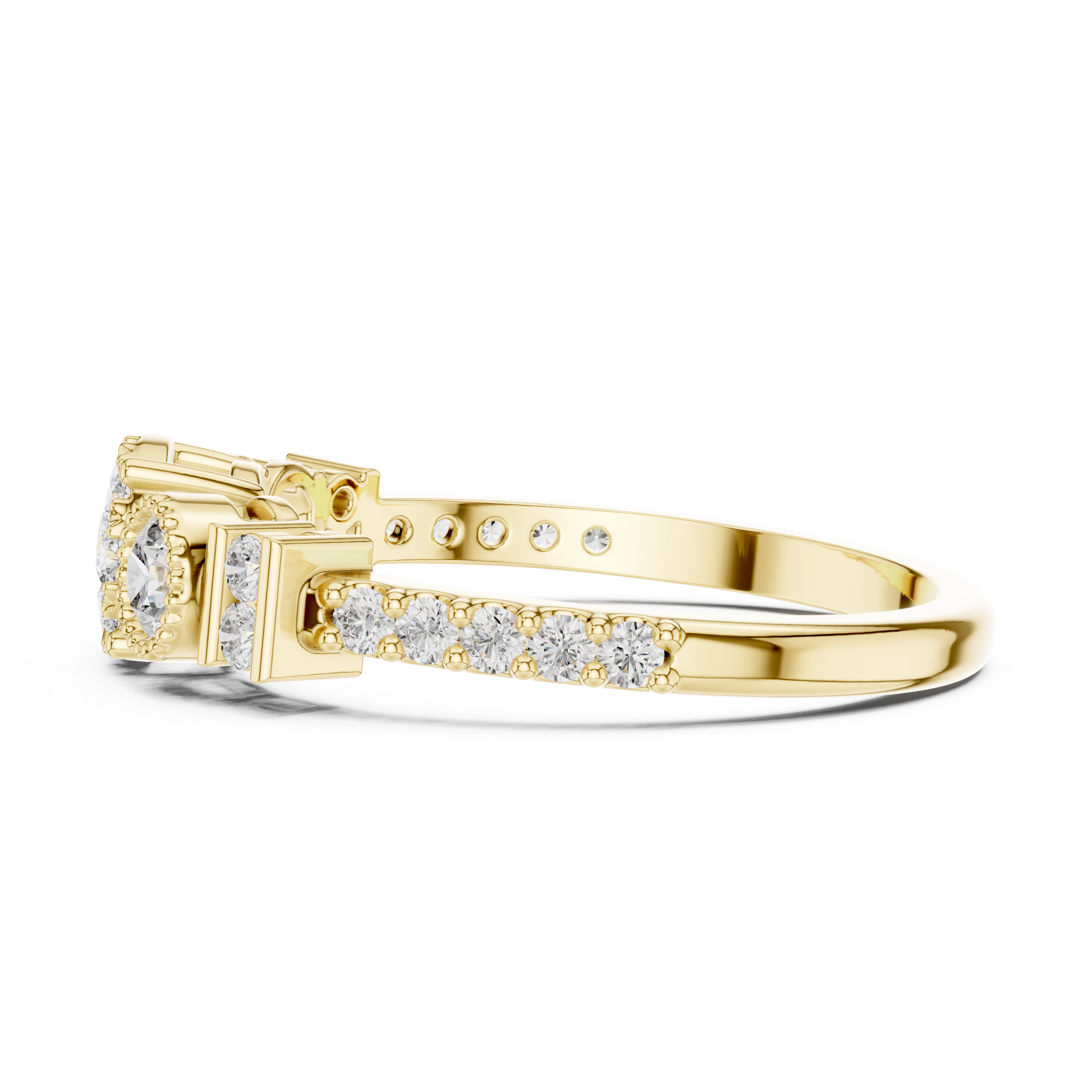 Three-Stone Floral Diamond Ring with Bezel Side Accents