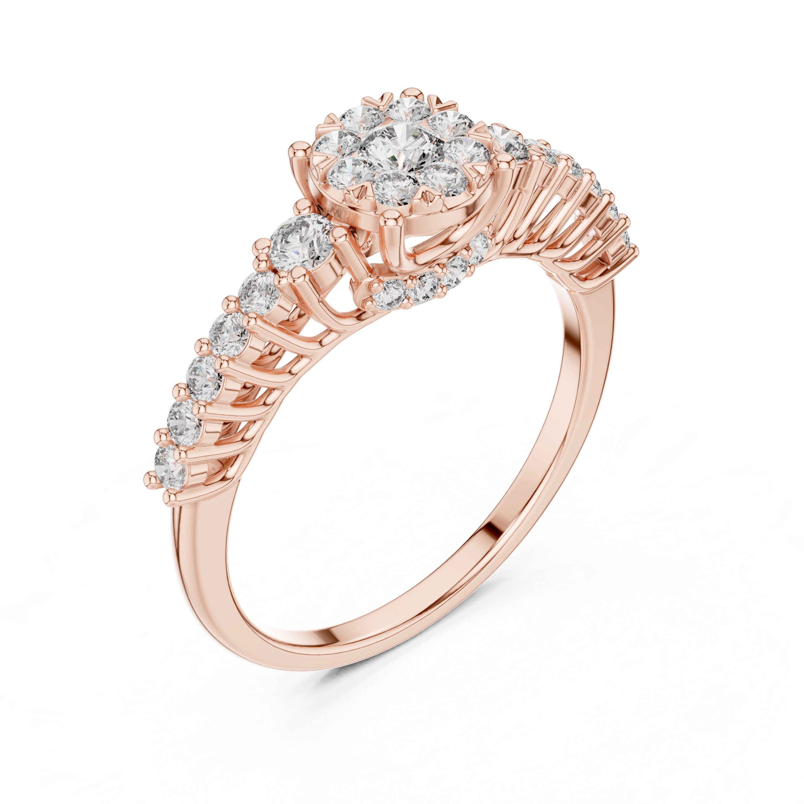 Floral Cluster Diamond Ring with Graduated Side Stones