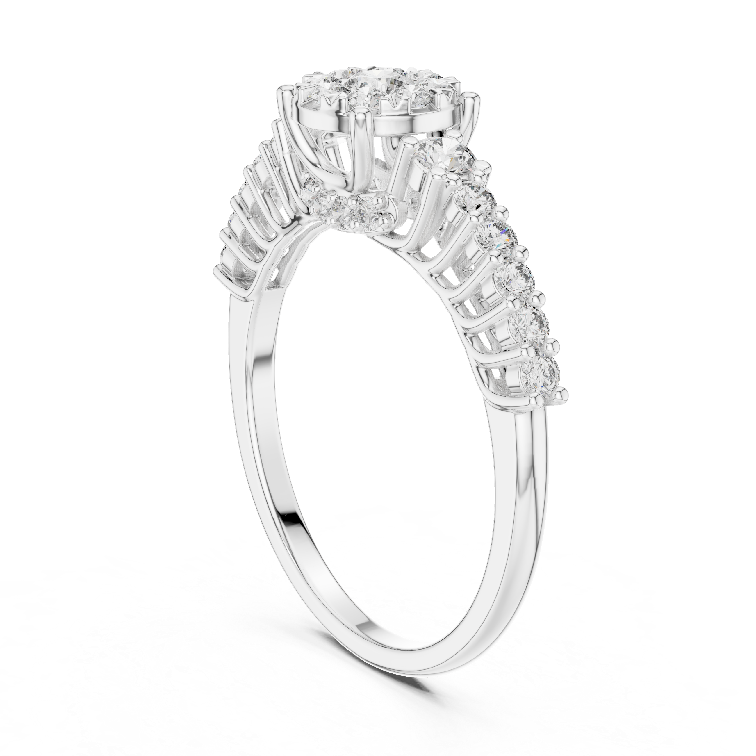 Floral Cluster Diamond Ring with Graduated Side Stones