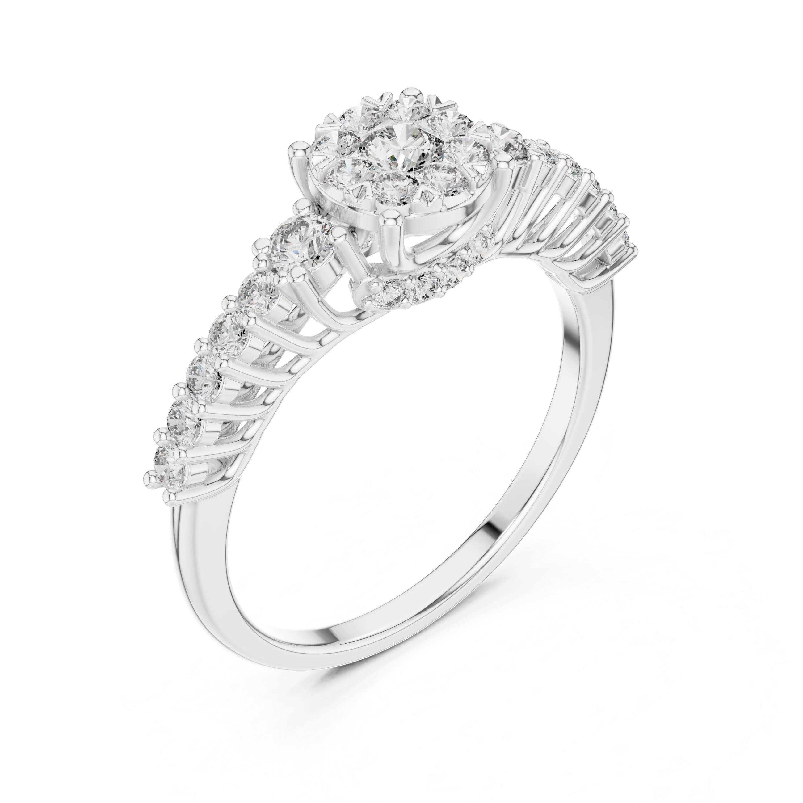 Floral Cluster Diamond Ring with Graduated Side Stones