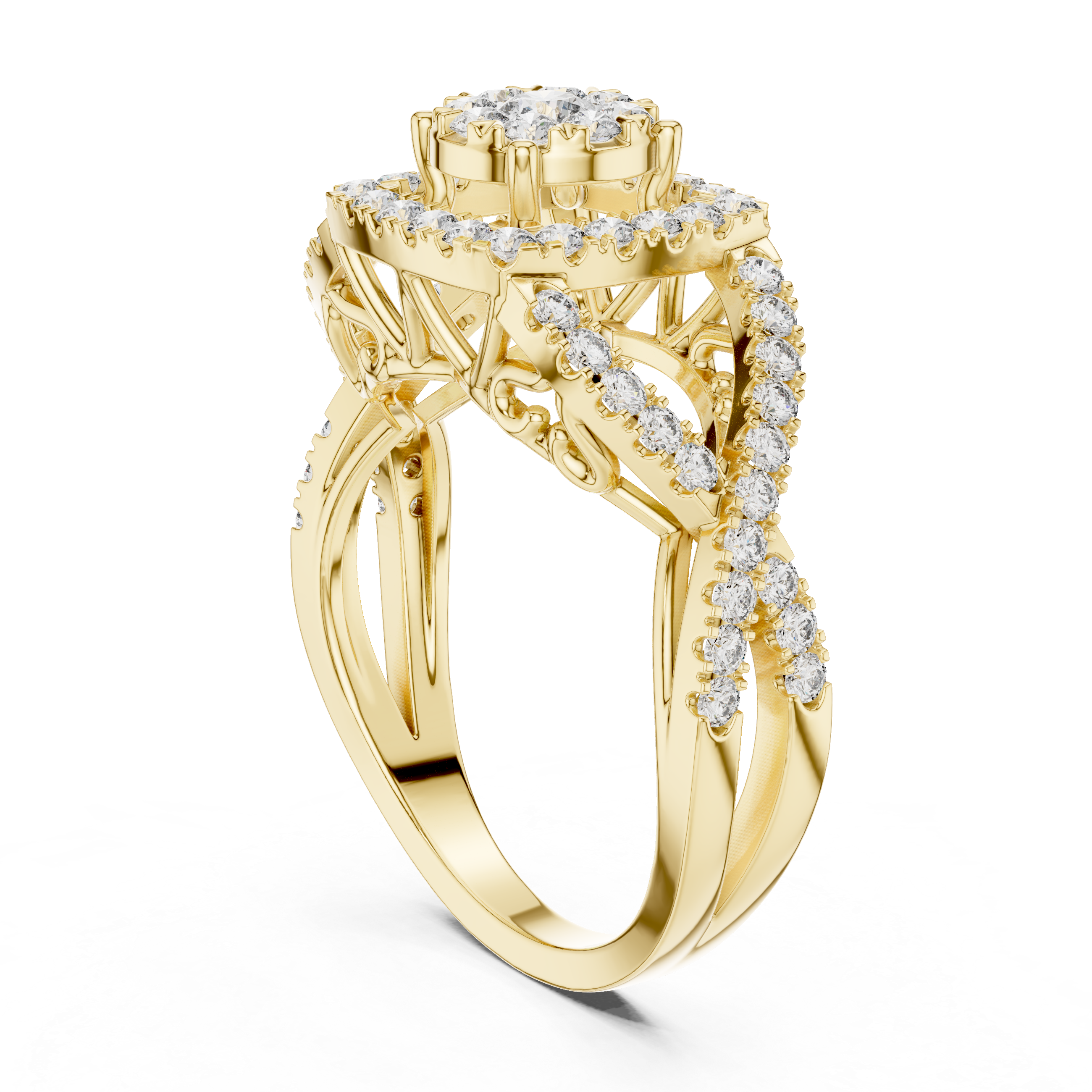 Vintage-Inspired Halo Diamond Ring with Split Shank