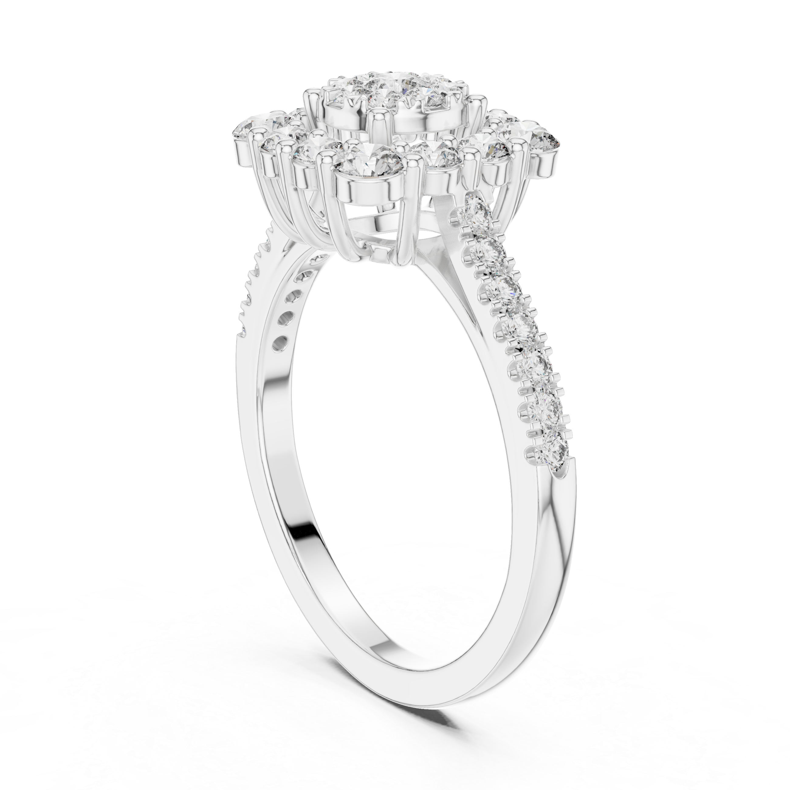 Round Cluster Diamond Ring – Double Halo Floral Design