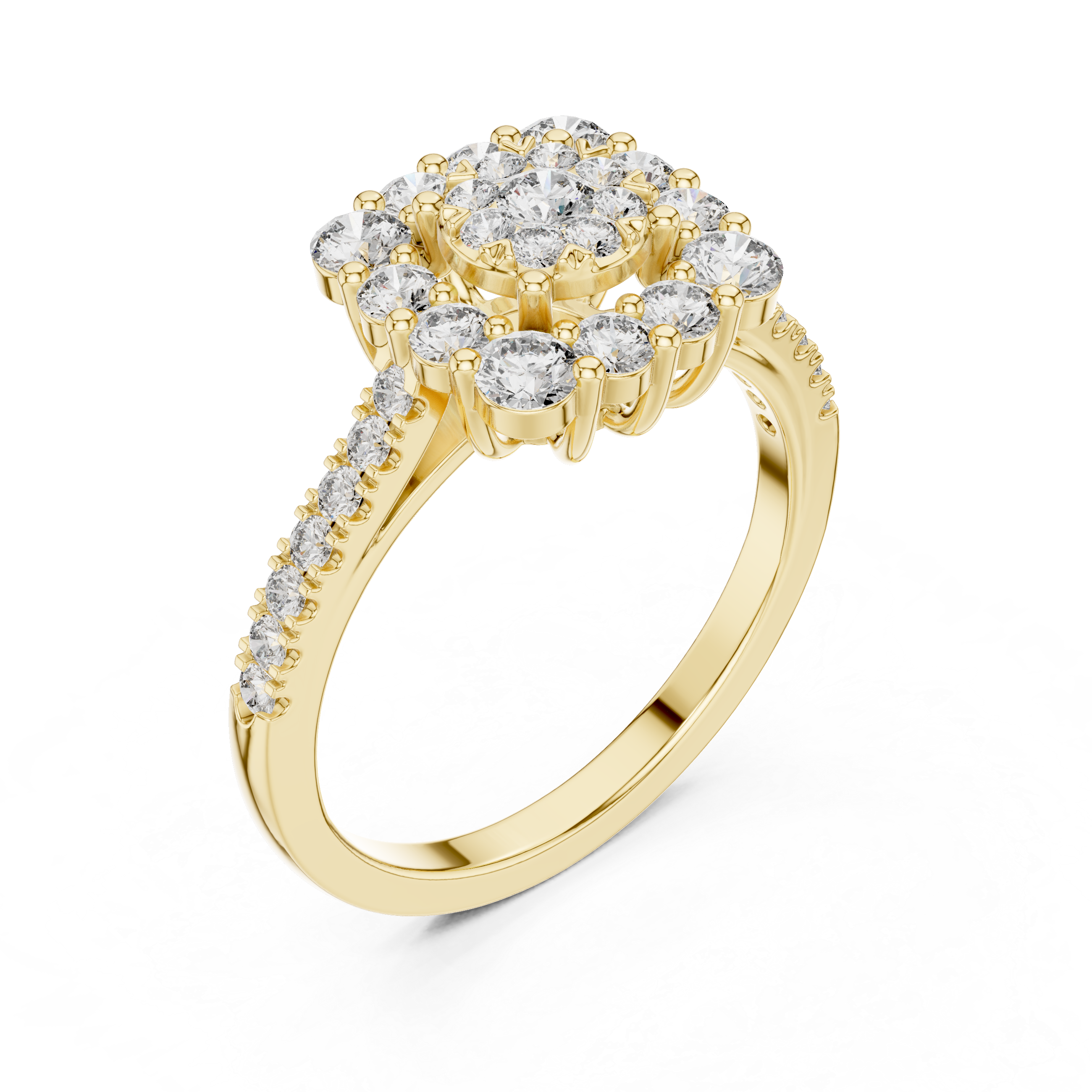 Round Cluster Diamond Ring – Double Halo Floral Design