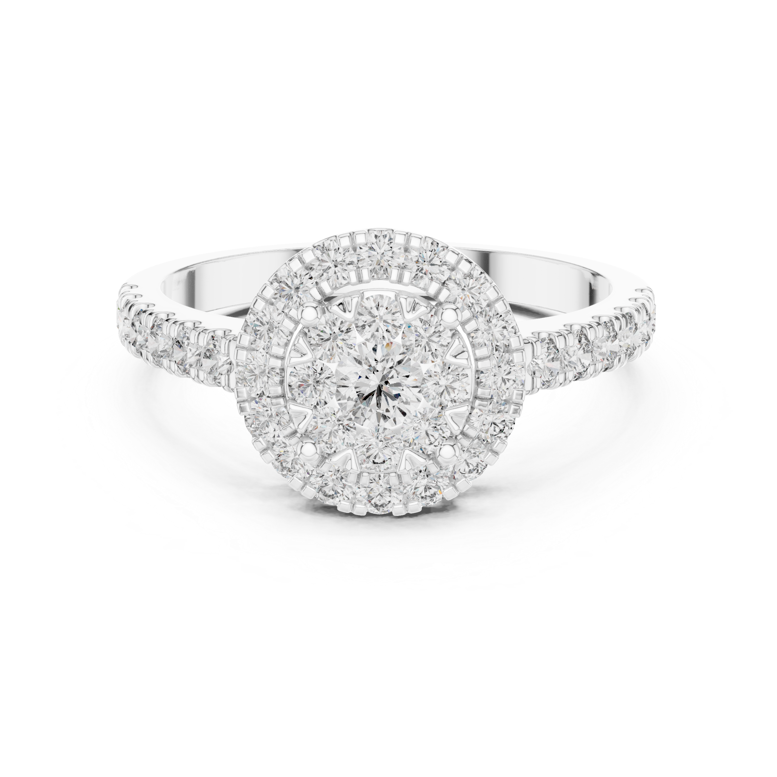 Round Halo Diamond Engagement Ring – Classic Cluster Bridal Ring in Yellow Gold