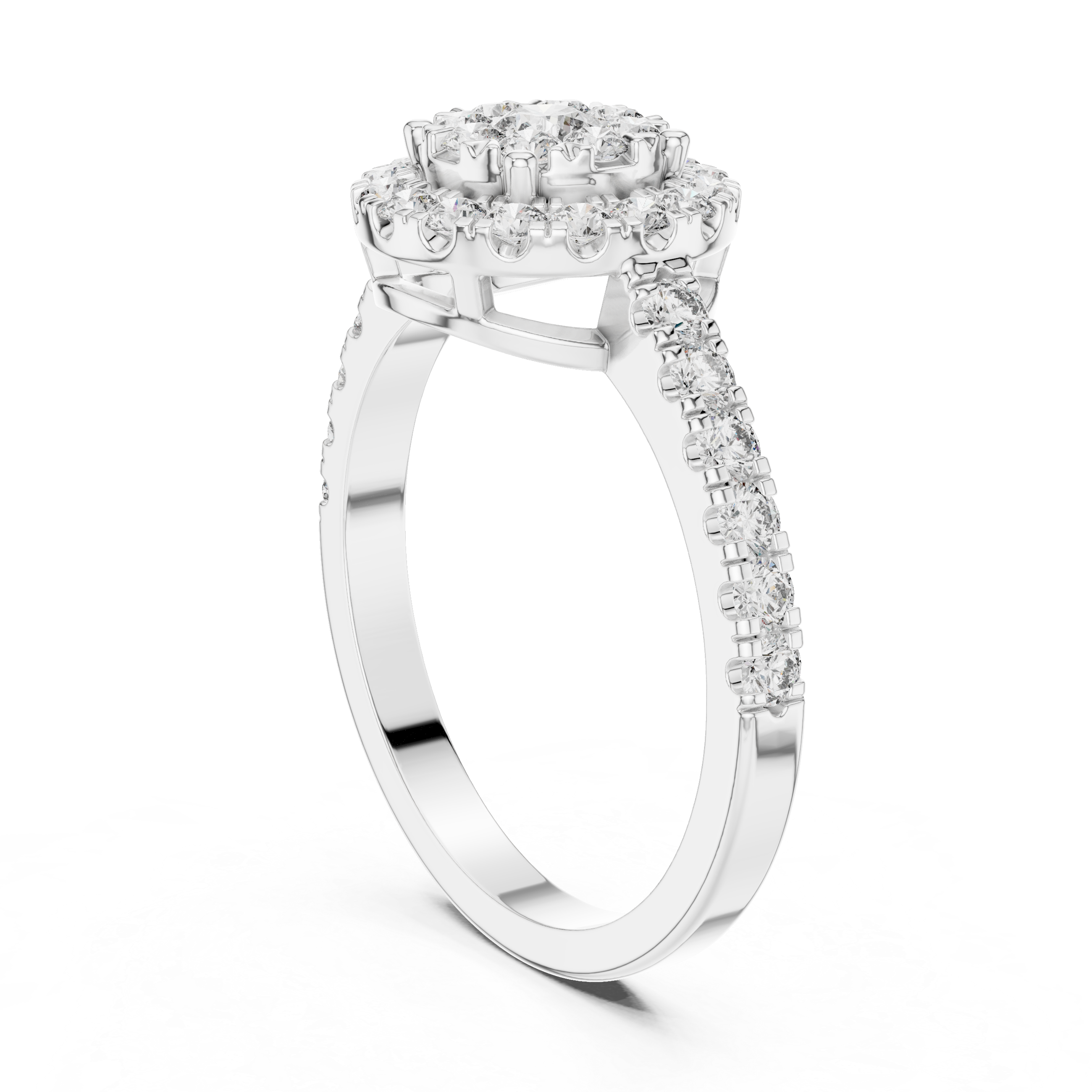 Round Halo Diamond Engagement Ring – Classic Cluster Bridal Ring in Yellow Gold
