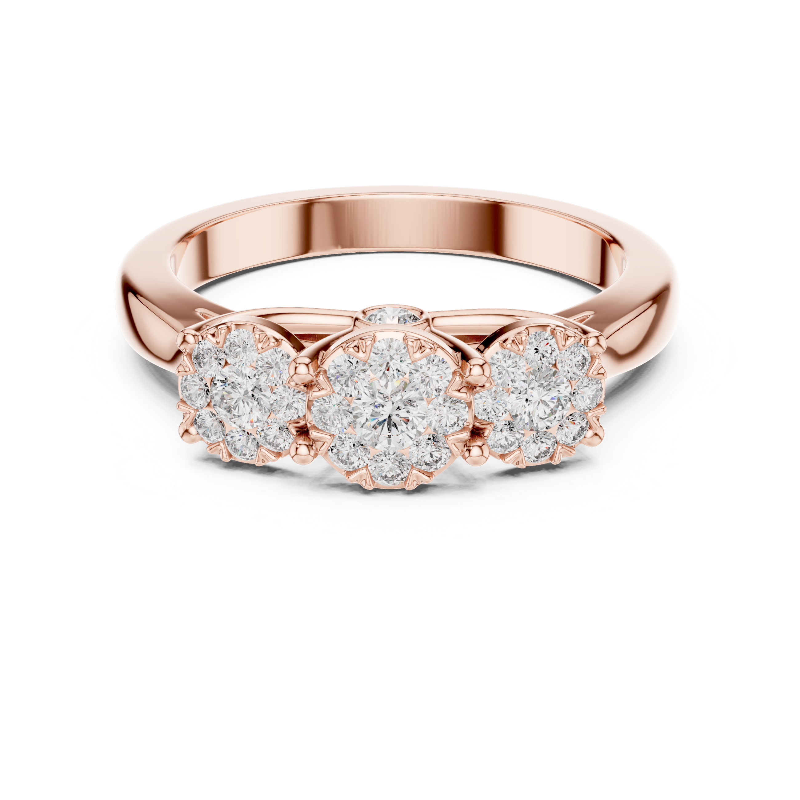 Three Stone Diamond Cluster Ring – Classic Trilogy Engagement Ring in Yellow Gold
