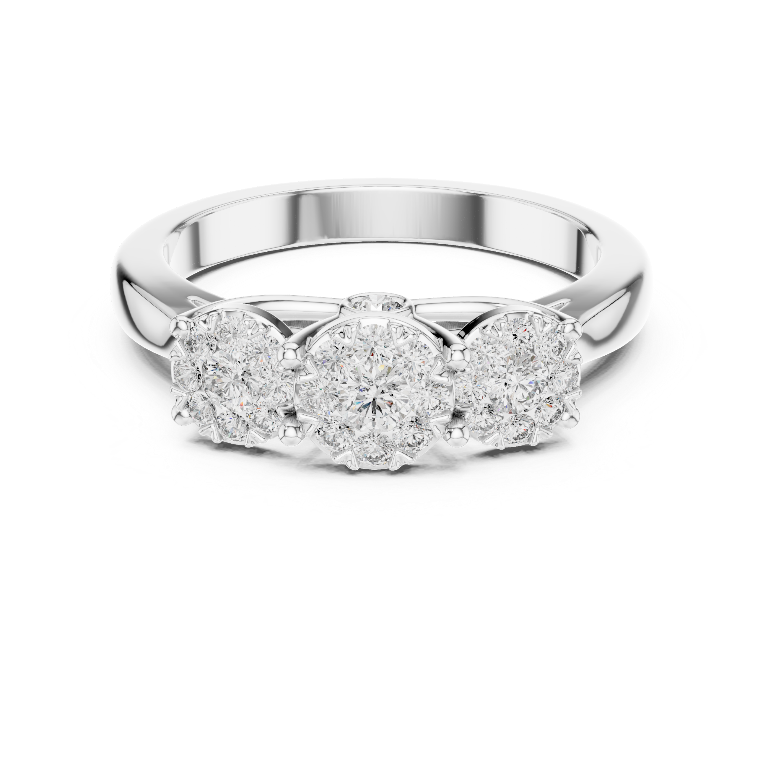 Three Stone Diamond Cluster Ring – Classic Trilogy Engagement Ring in Yellow Gold