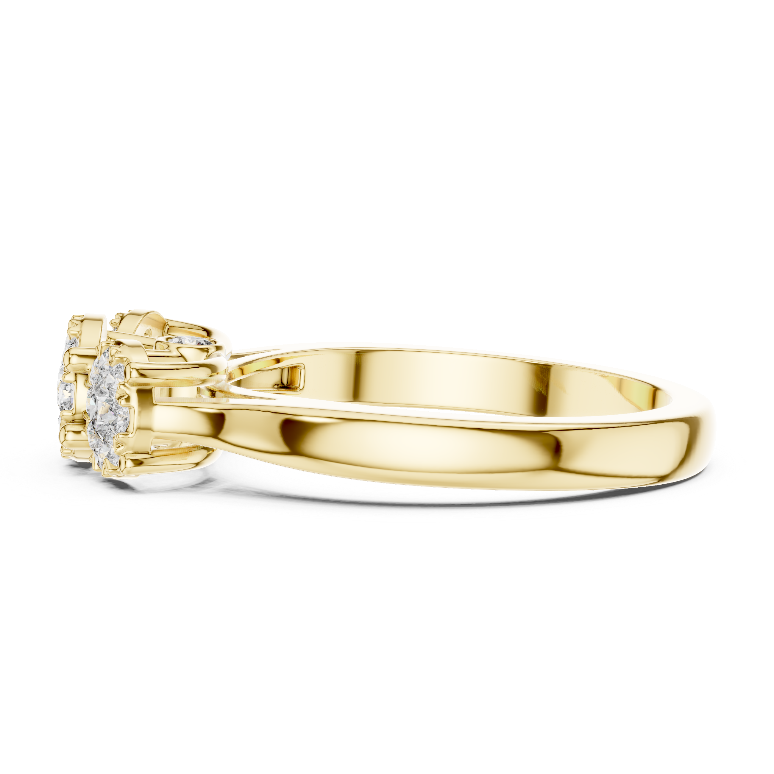 Three Stone Diamond Cluster Ring – Classic Trilogy Engagement Ring in Yellow Gold