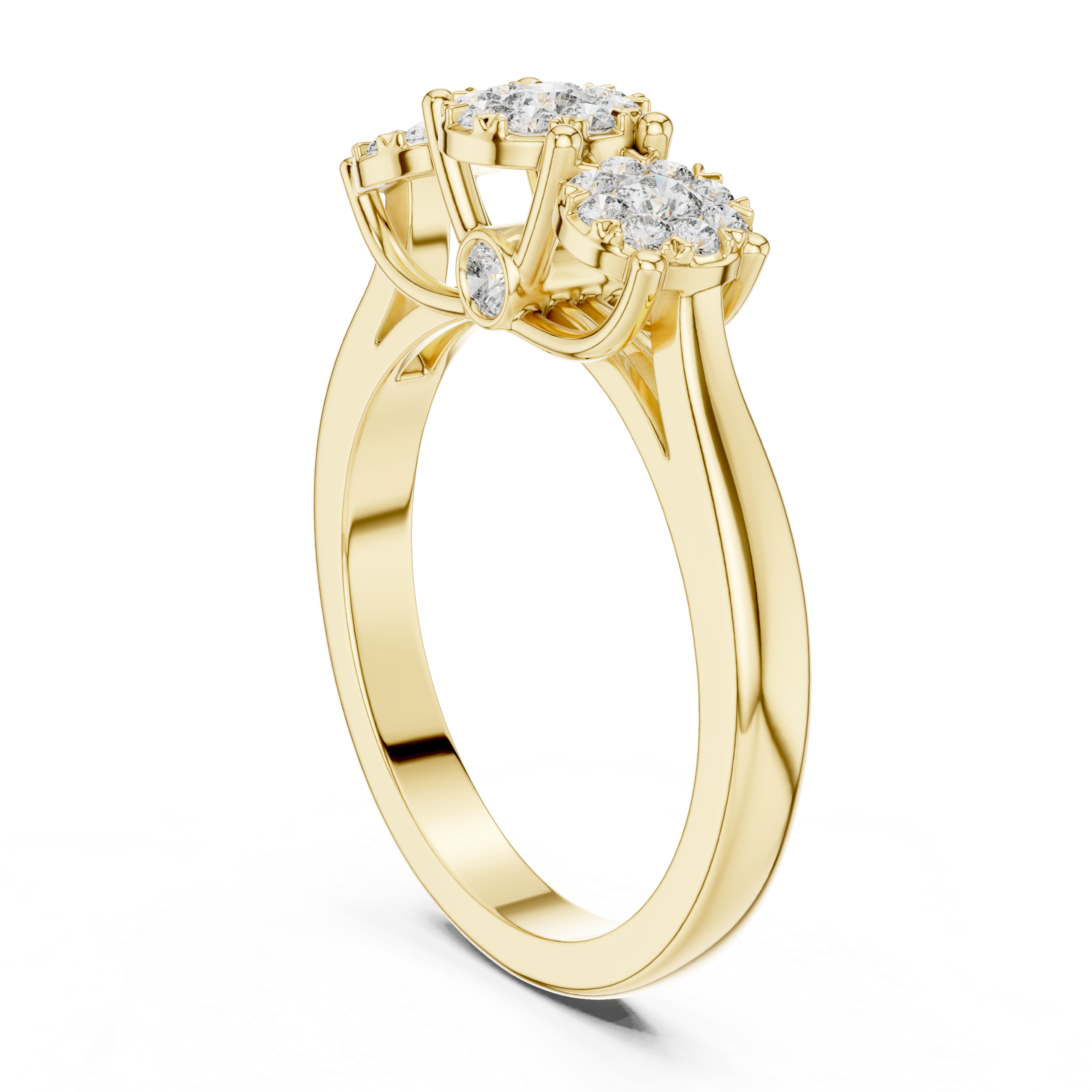 Three Stone Diamond Cluster Ring – Classic Trilogy Engagement Ring in Yellow Gold