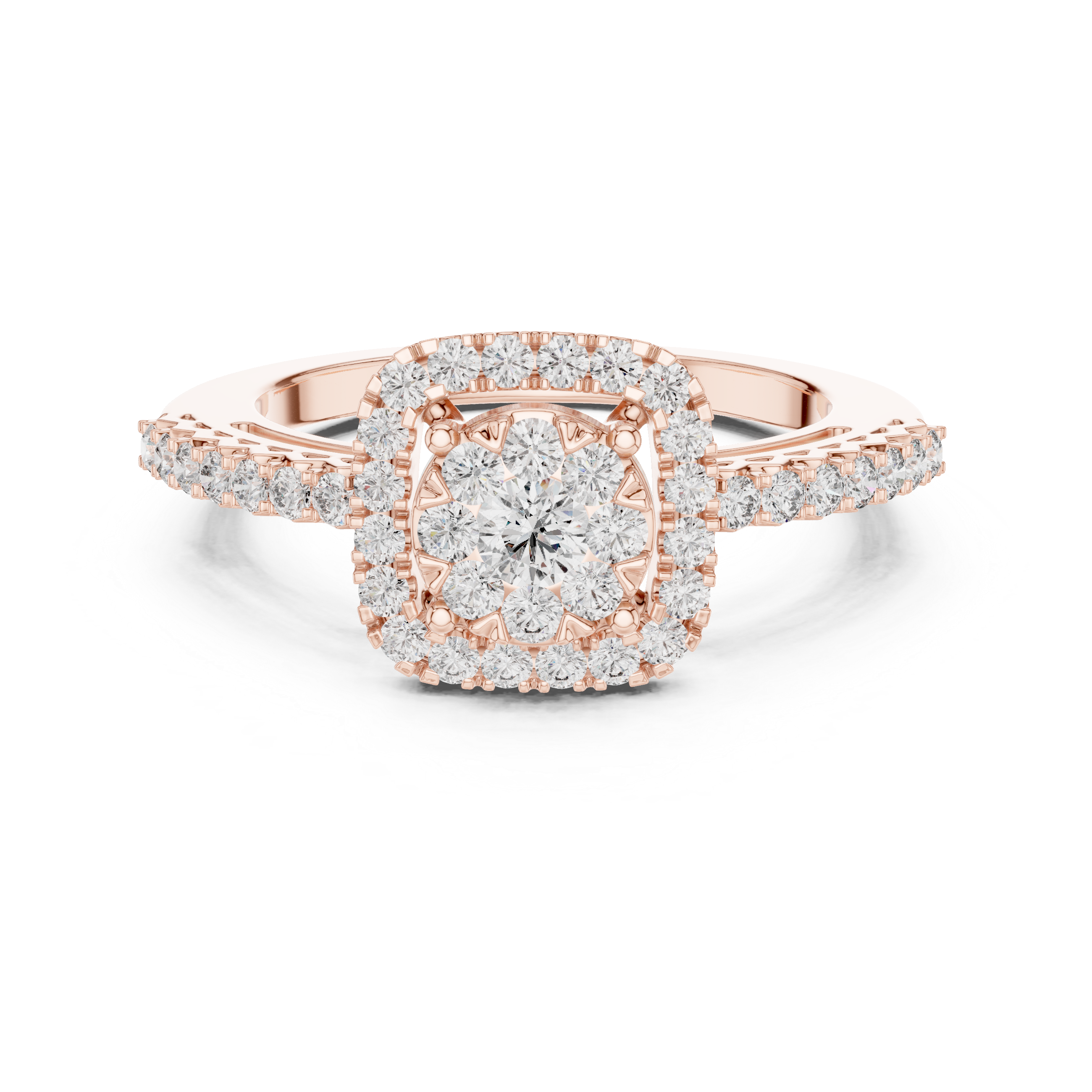 Cushion Halo Diamond Engagement Ring – Petite Pavé Bridal Ring in Yellow Gold