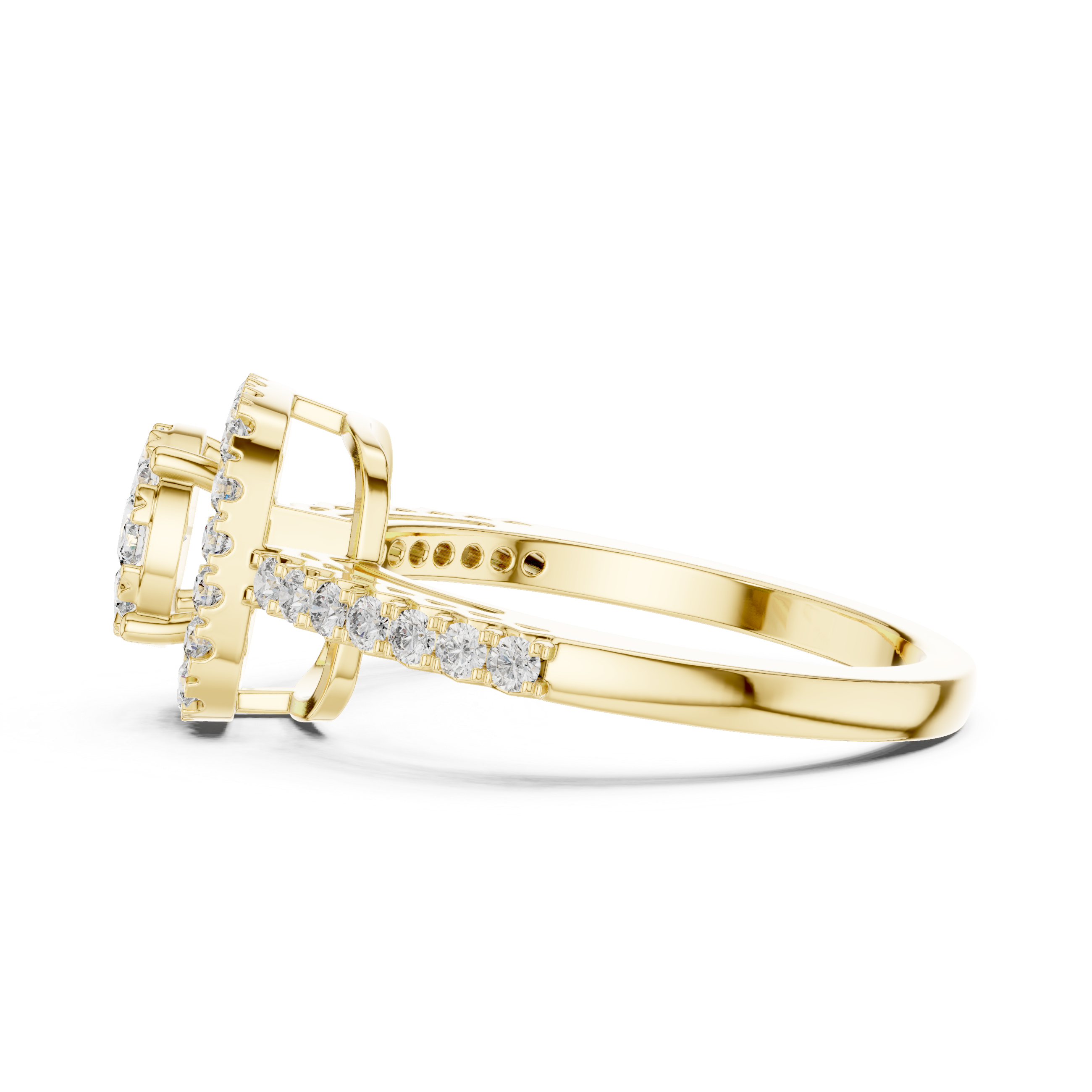 Cushion Halo Diamond Engagement Ring – Petite Pavé Bridal Ring in Yellow Gold