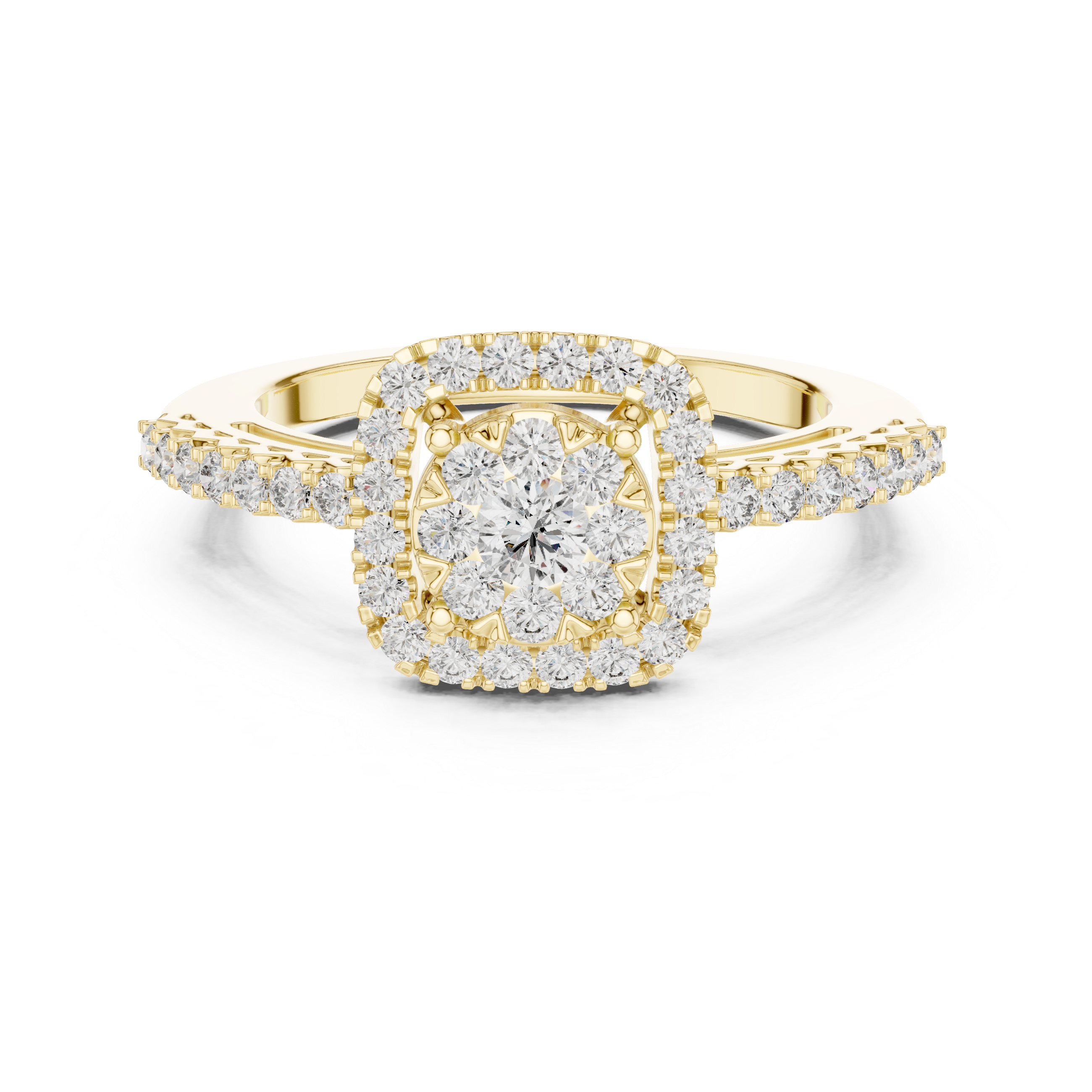 Cushion Halo Diamond Engagement Ring – Petite Pavé Bridal Ring in Yellow Gold