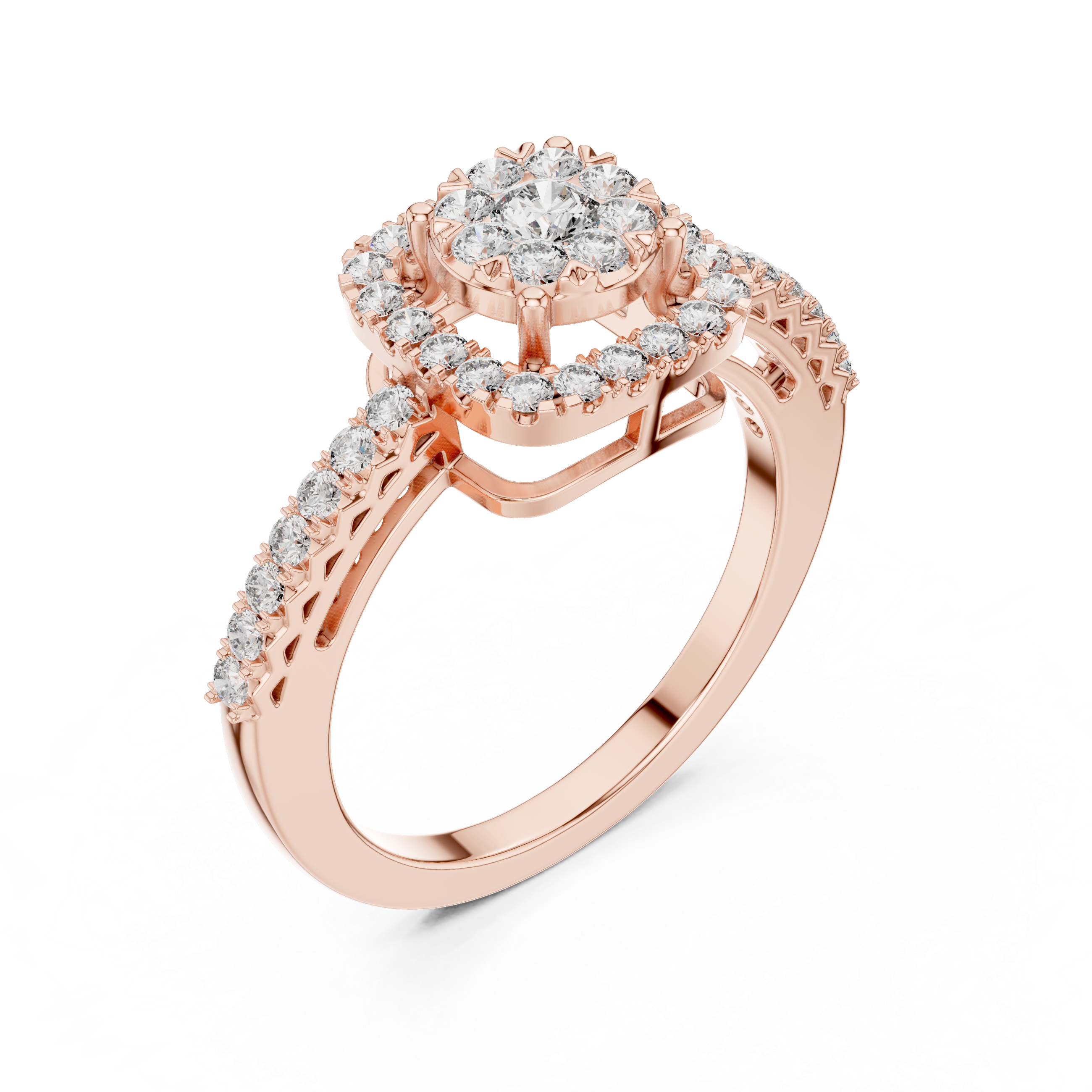 Cushion Halo Diamond Engagement Ring – Petite Pavé Bridal Ring in Yellow Gold