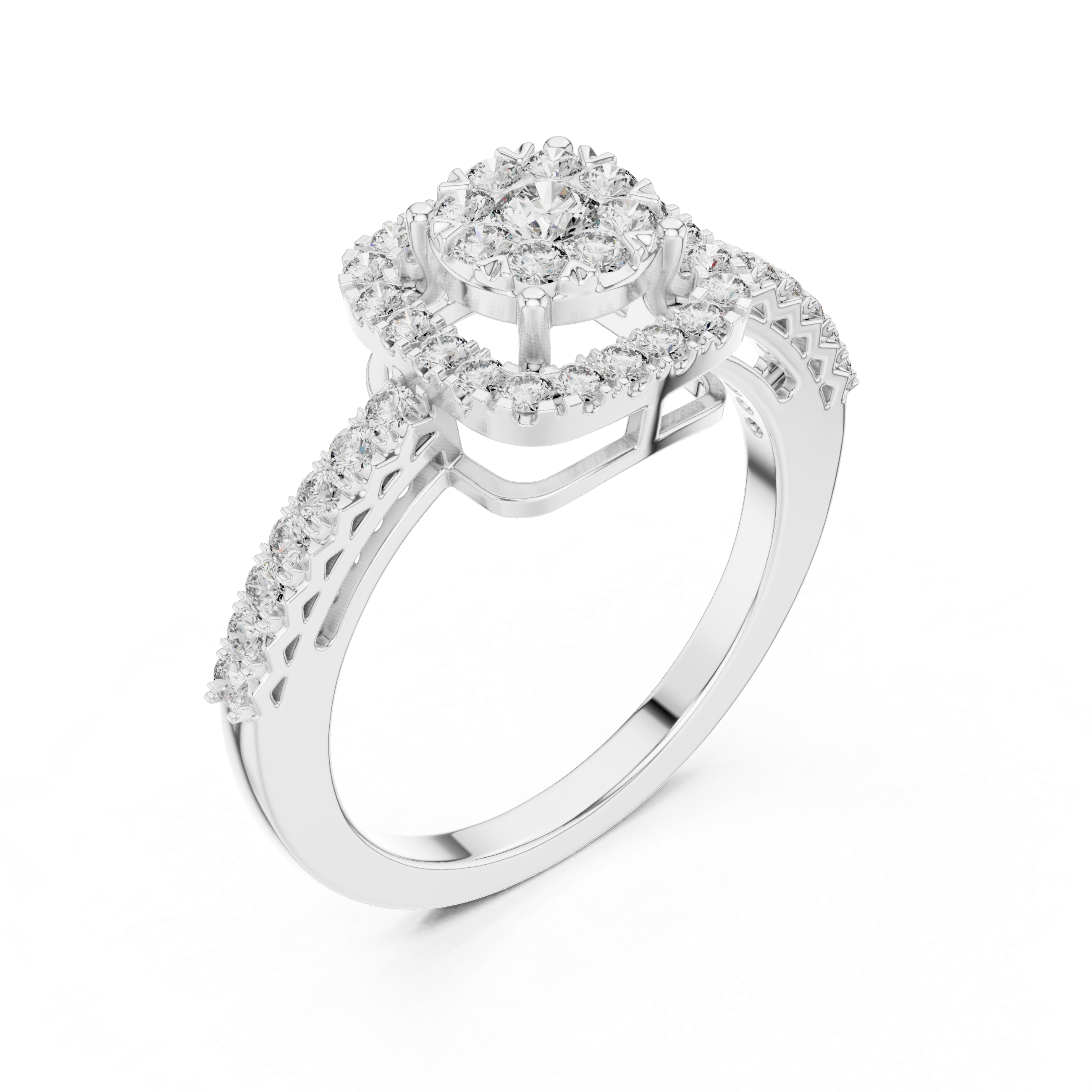 Cushion Halo Diamond Engagement Ring – Petite Pavé Bridal Ring in Yellow Gold