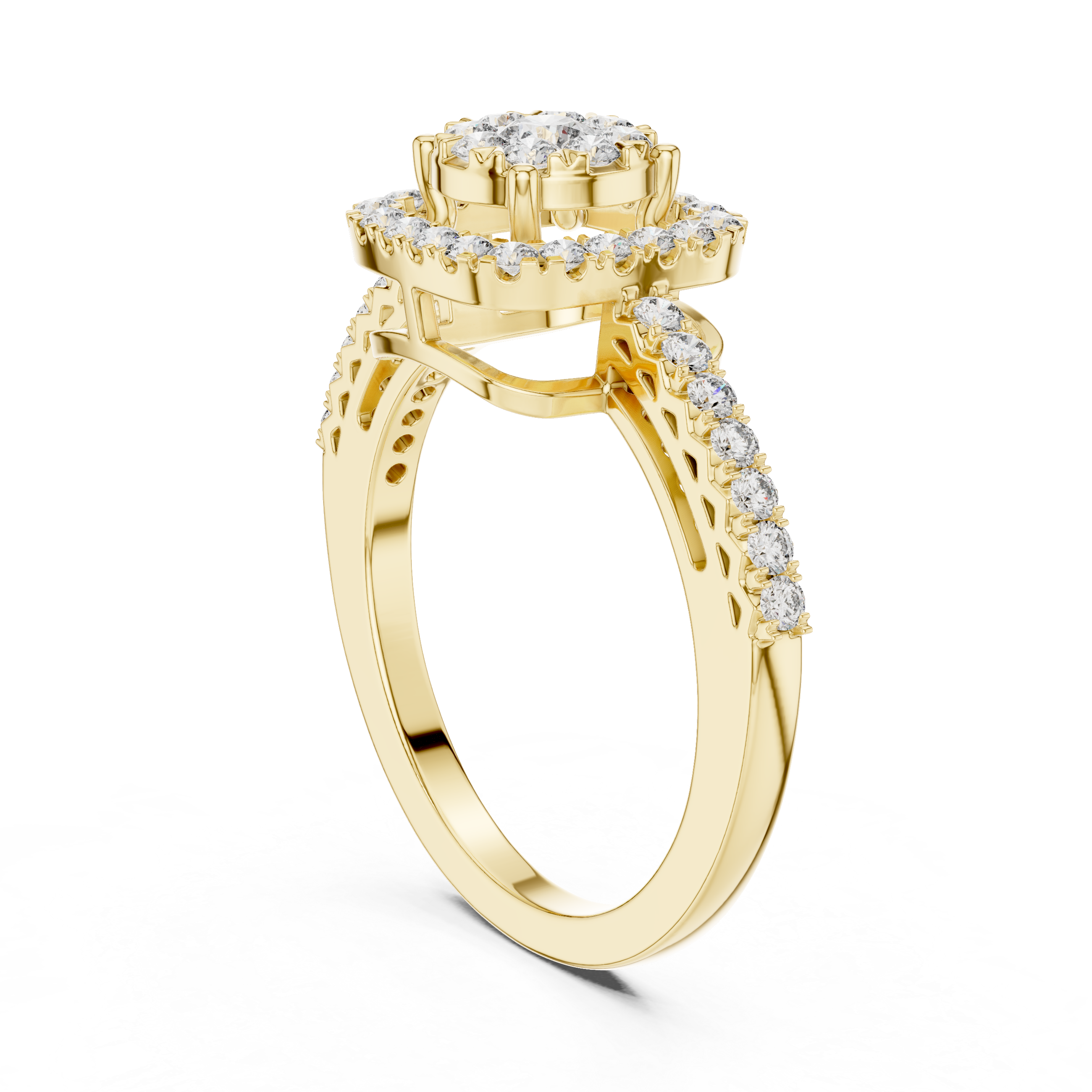 Cushion Halo Diamond Engagement Ring – Petite Pavé Bridal Ring in Yellow Gold