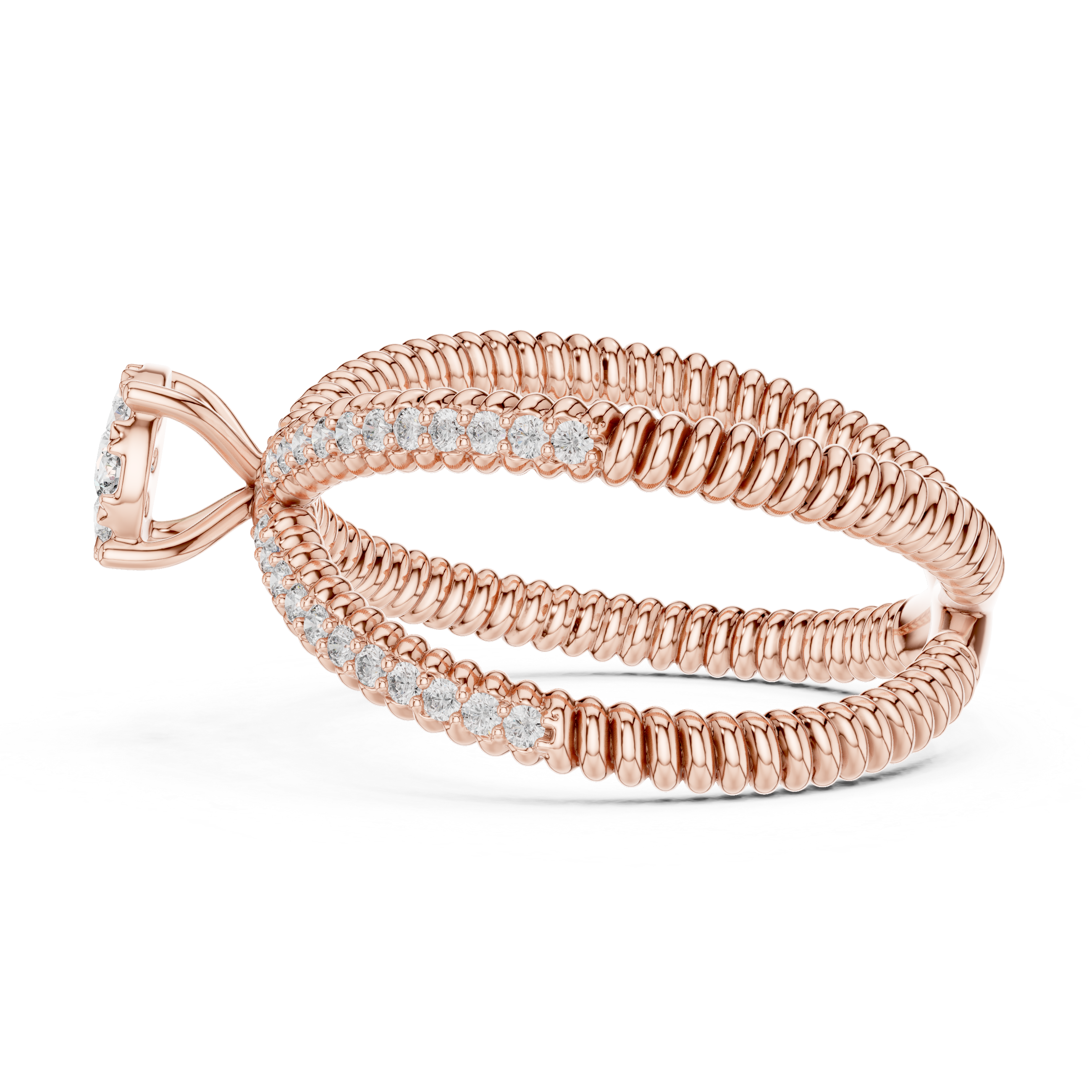 Criss Cross Diamond Cluster Ring – Double Band Pavé Engagement Ring in Yellow Gold