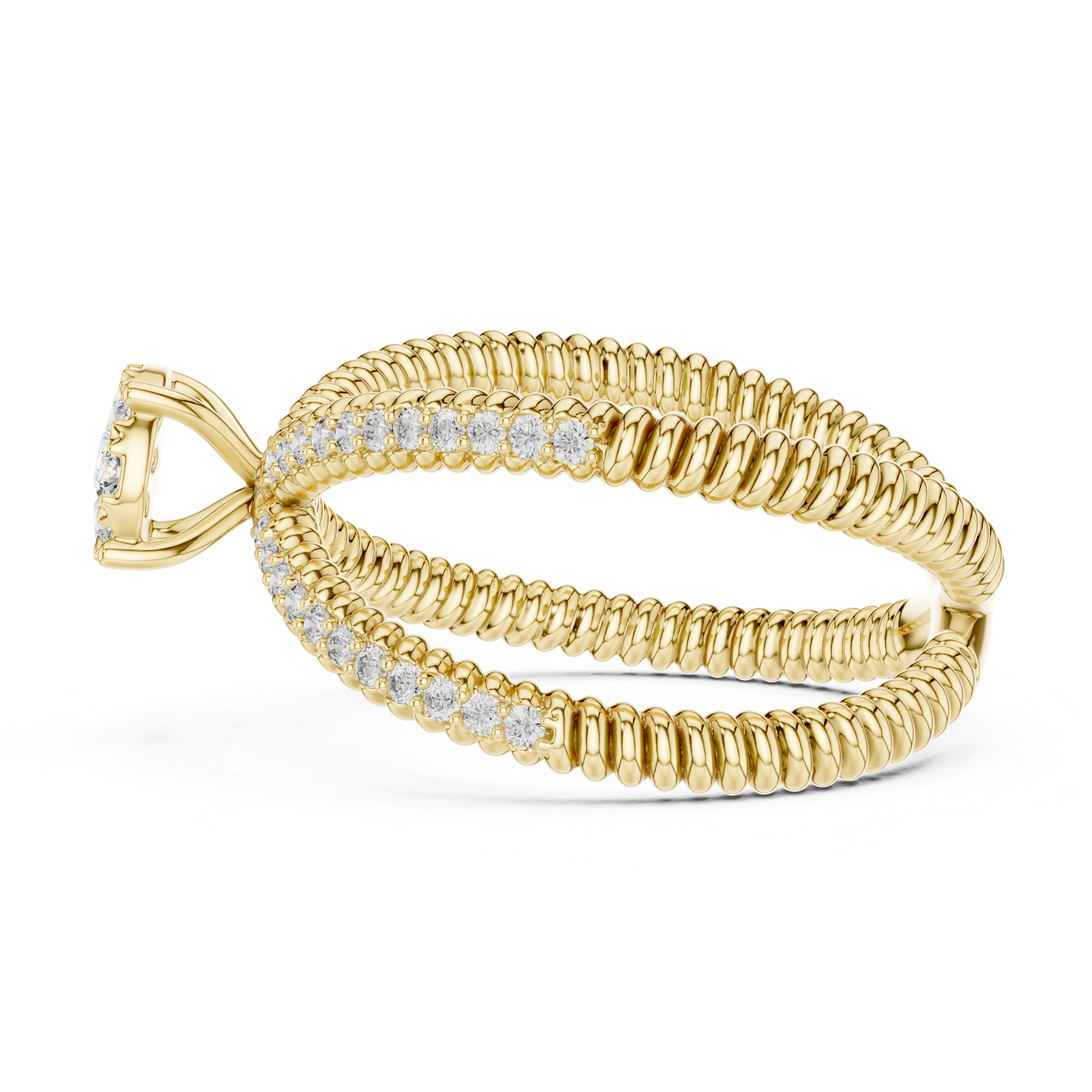 Criss Cross Diamond Cluster Ring – Double Band Pavé Engagement Ring in Yellow Gold
