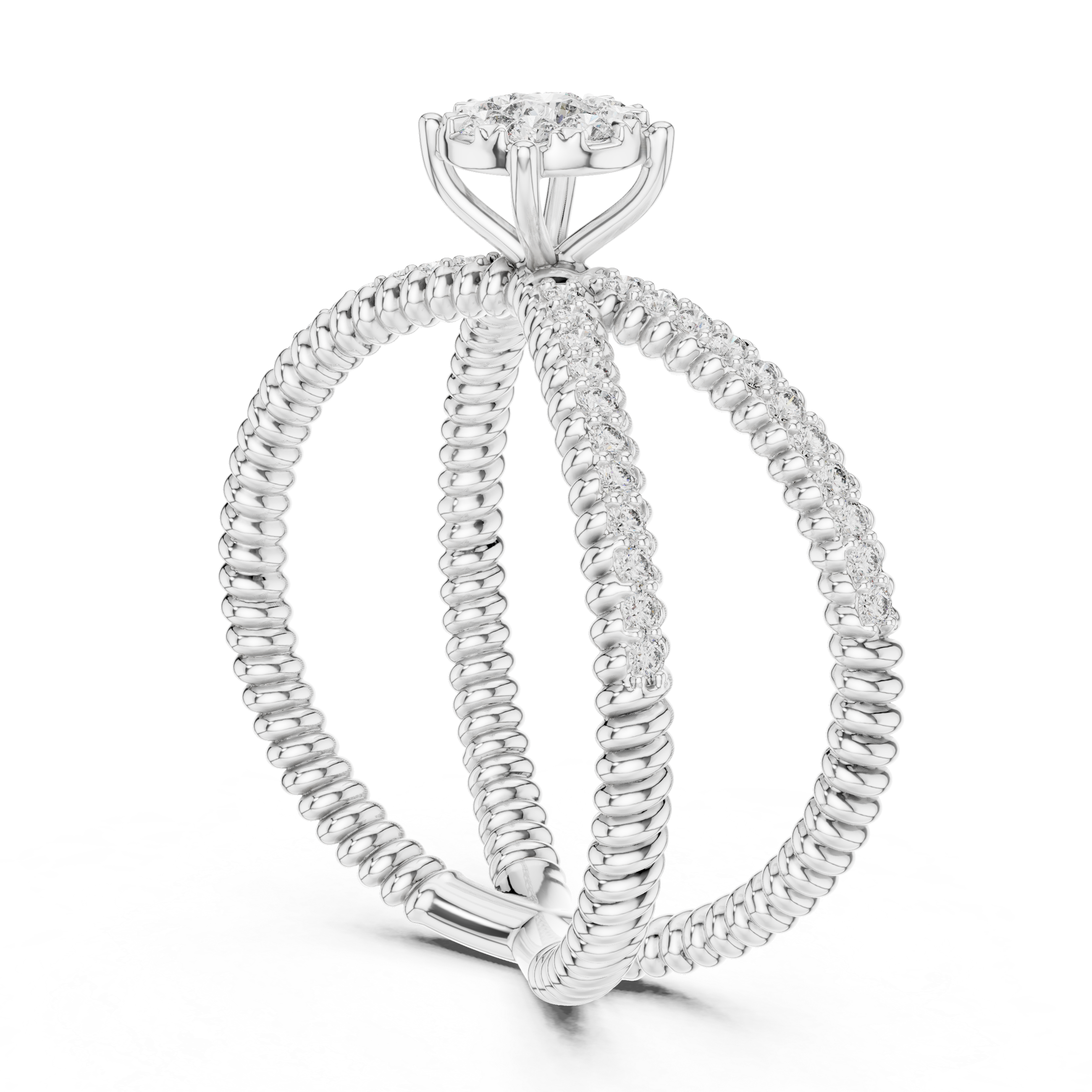 Criss Cross Diamond Cluster Ring – Double Band Pavé Engagement Ring in Yellow Gold