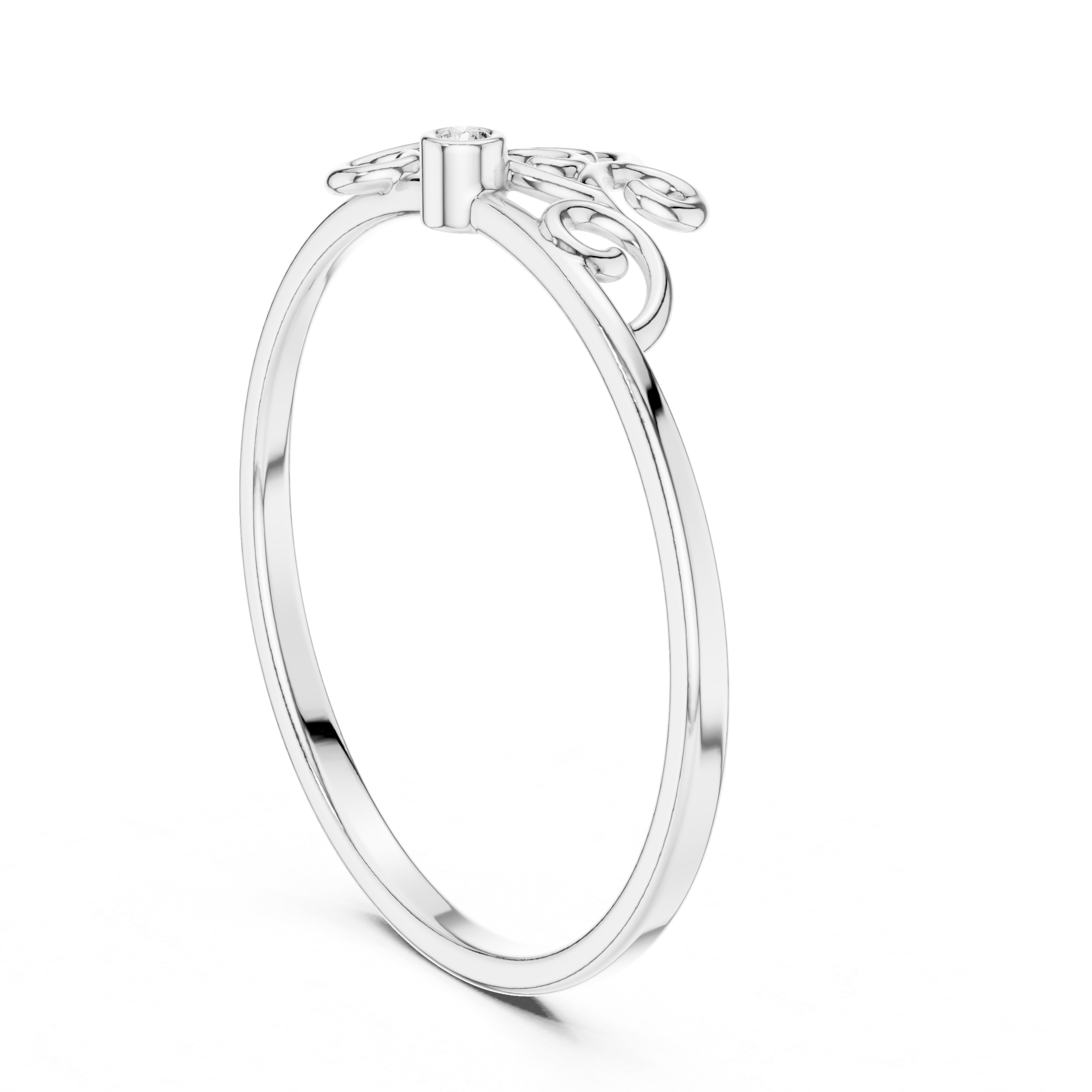 Minimalist Scroll Diamond Ring – Elegant Filigree Design