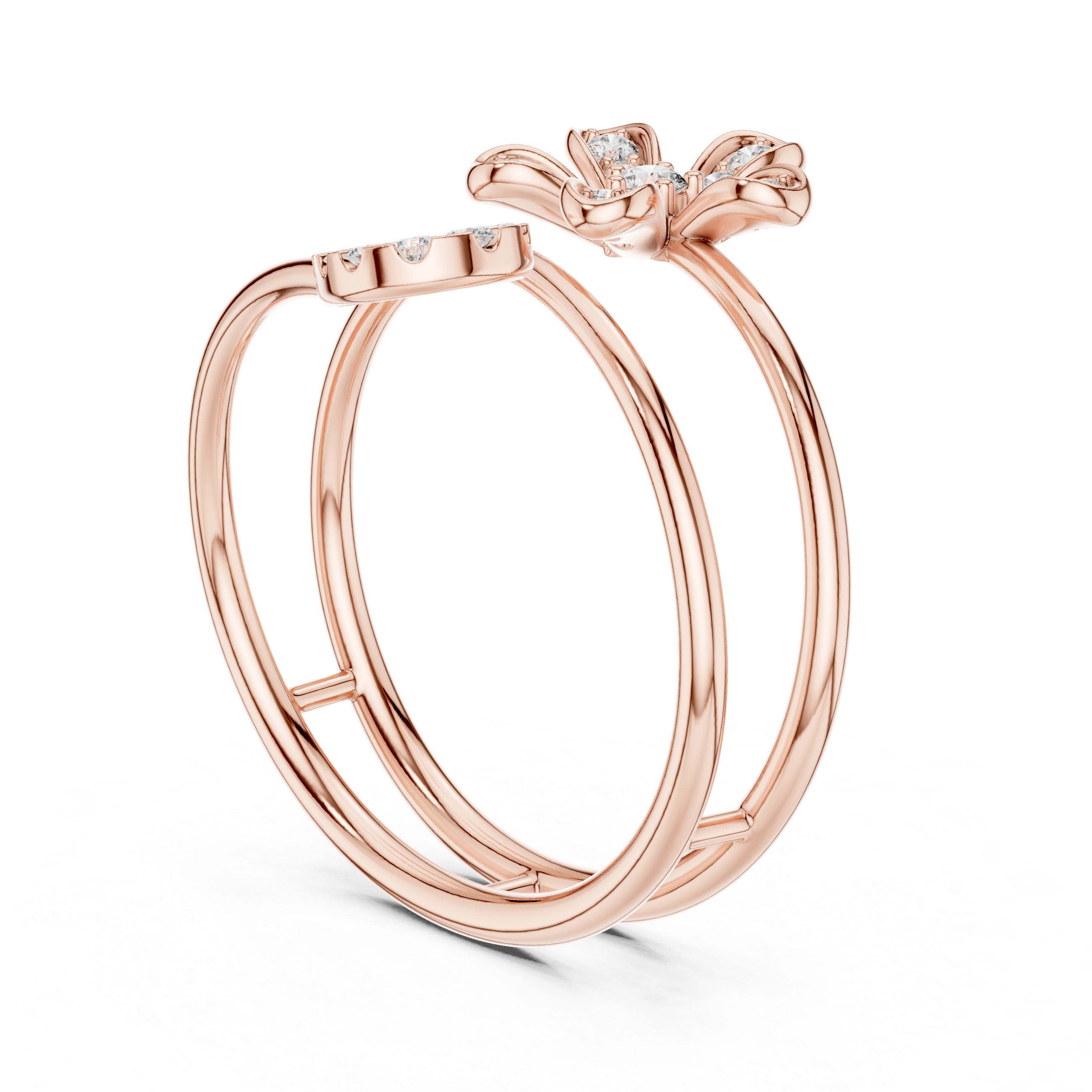 Floral Halo Wrap Diamond Ring – Double Band Statement Design
