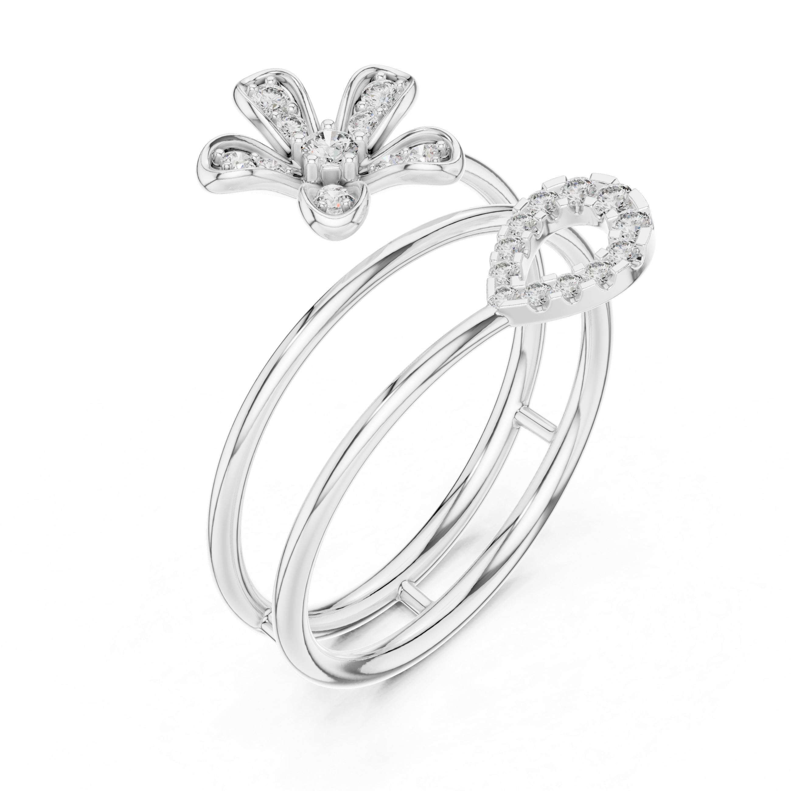 Floral Halo Wrap Diamond Ring – Double Band Statement Design
