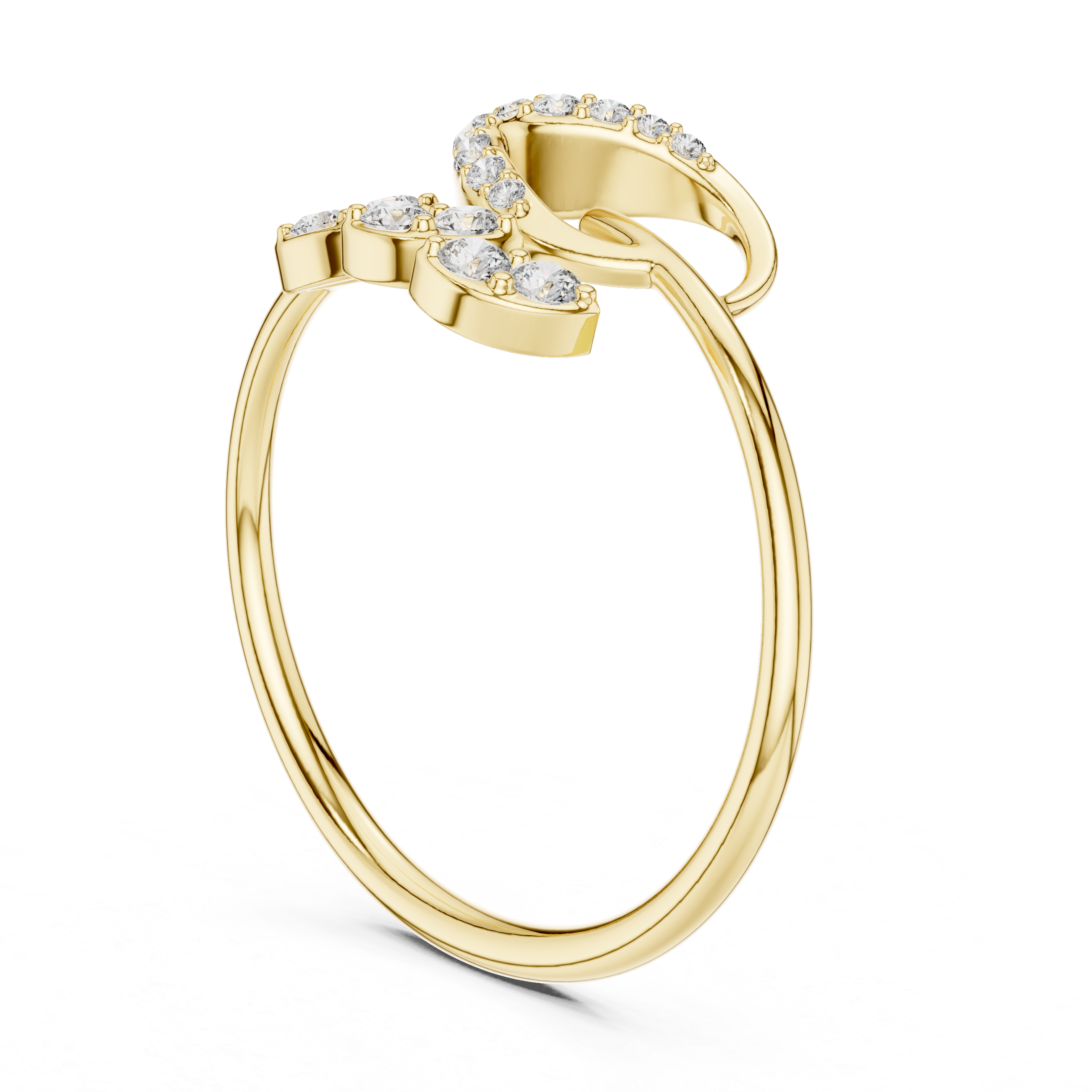 Asymmetrical Leaf Diamond Ring – Modern Open Wrap Design