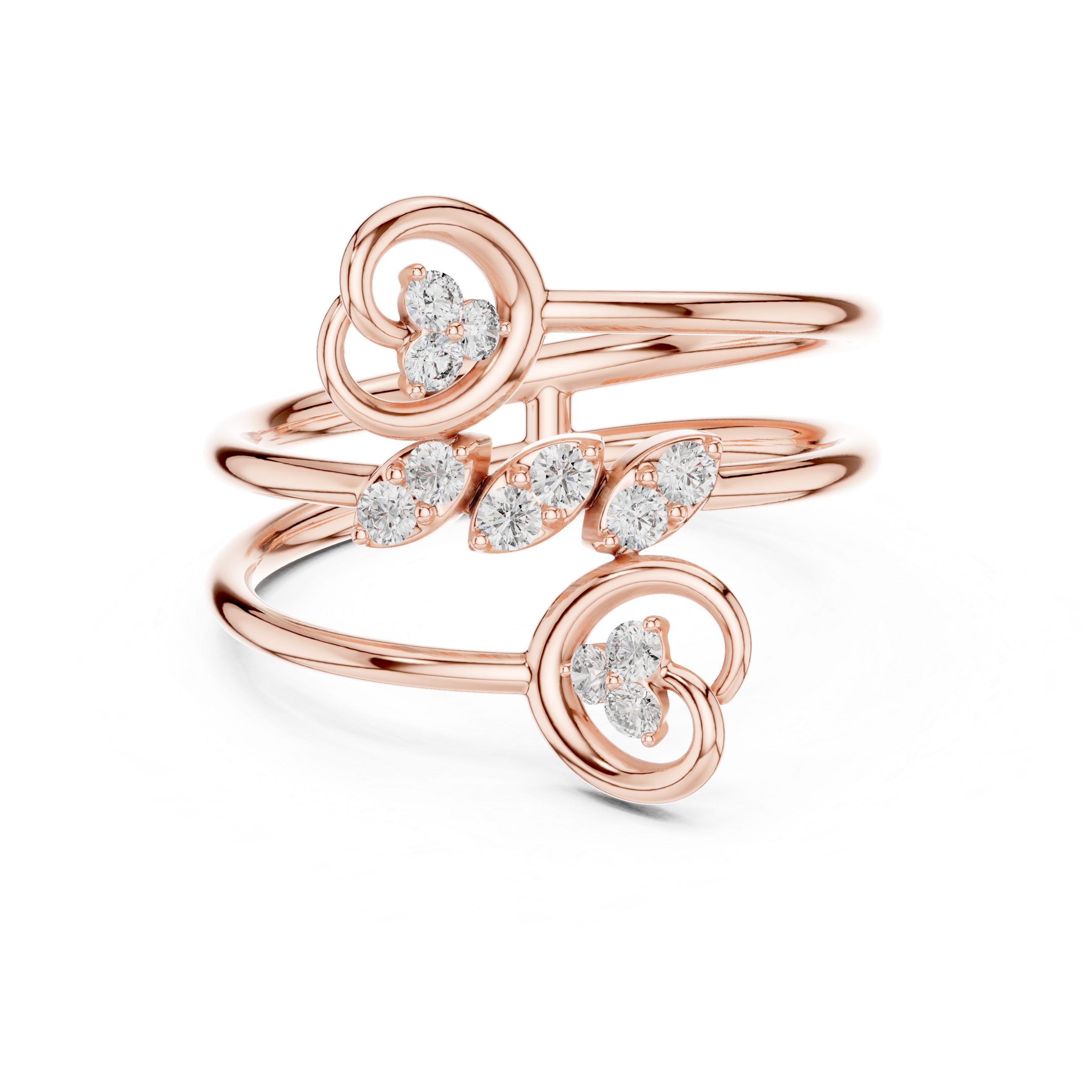 Triple Band Spiral Diamond Ring – Open Wrap Elegant Design
