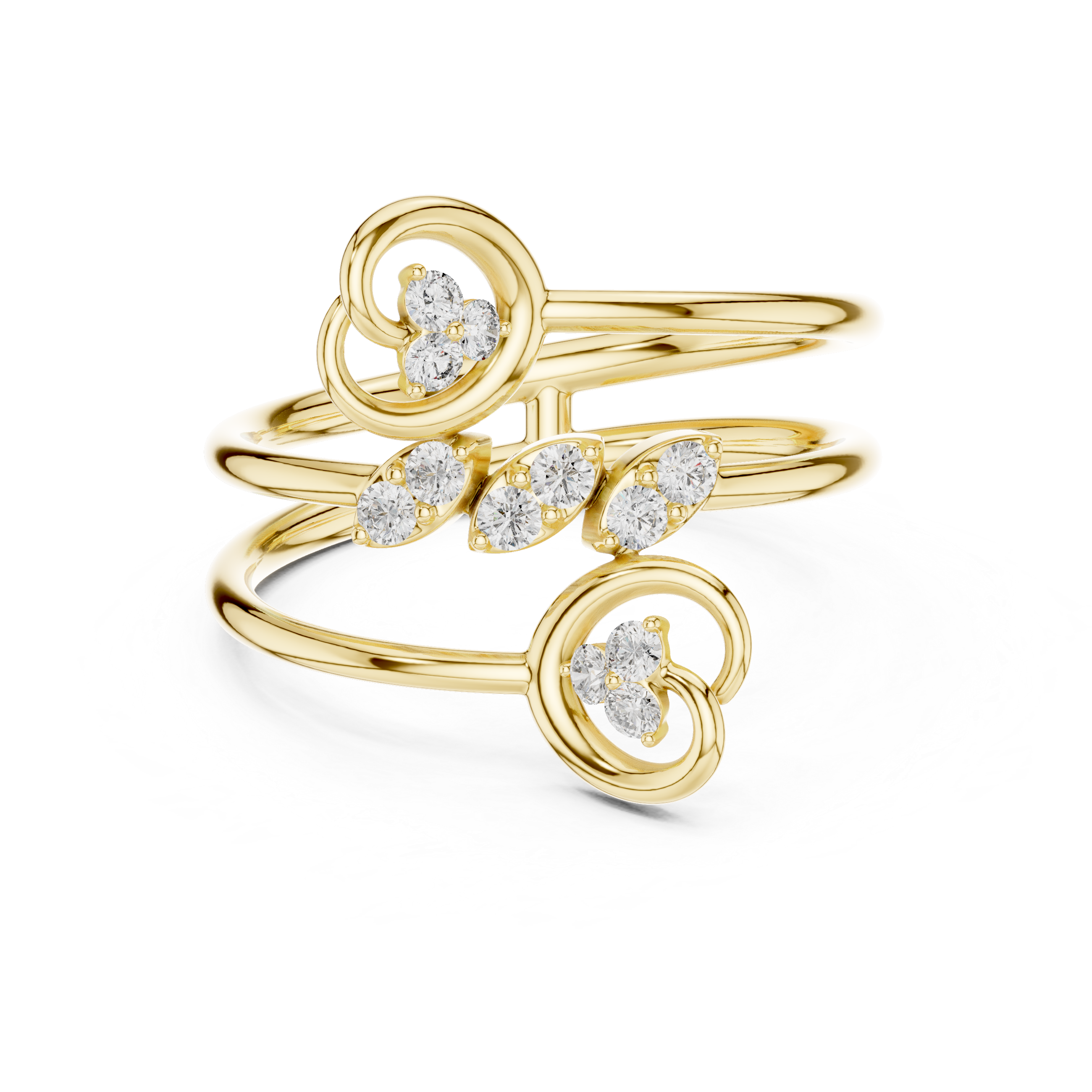 Triple Band Spiral Diamond Ring – Open Wrap Elegant Design