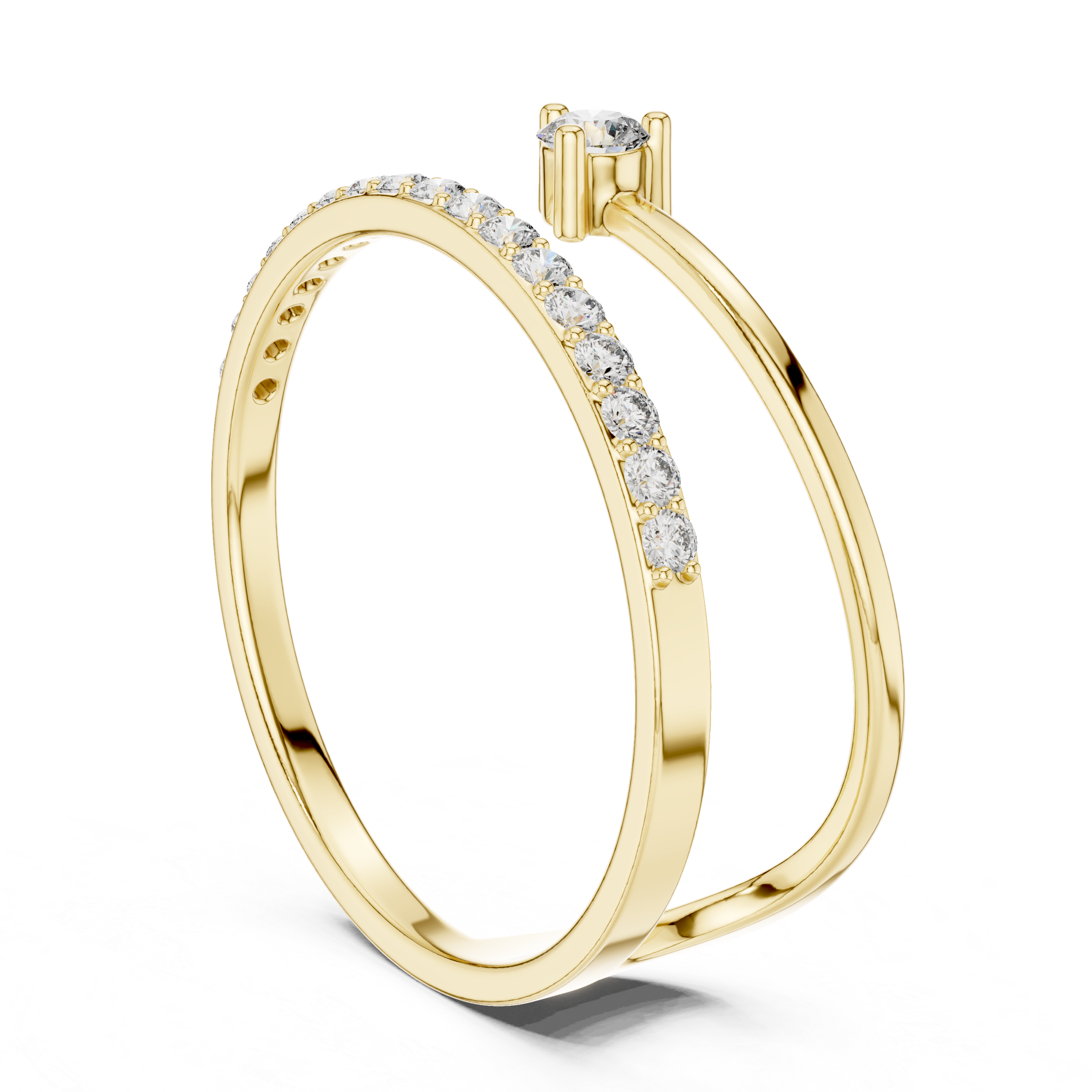 Elegant Open Wrap Diamond Ring – Pavé Band with Solitaire Accent