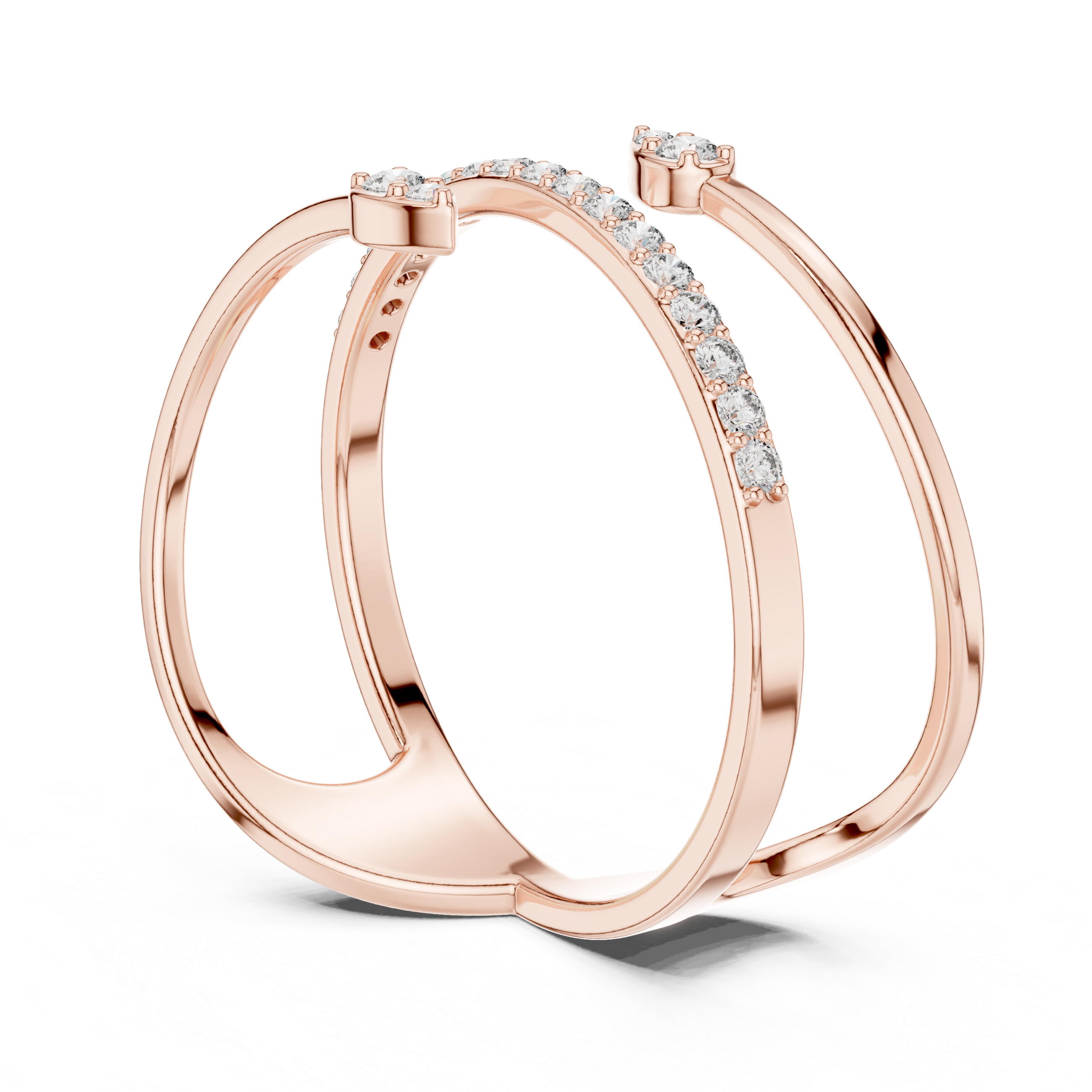 Modern Open Wrap Diamond Ring – Dual Band Pavé & Floating Stone Design