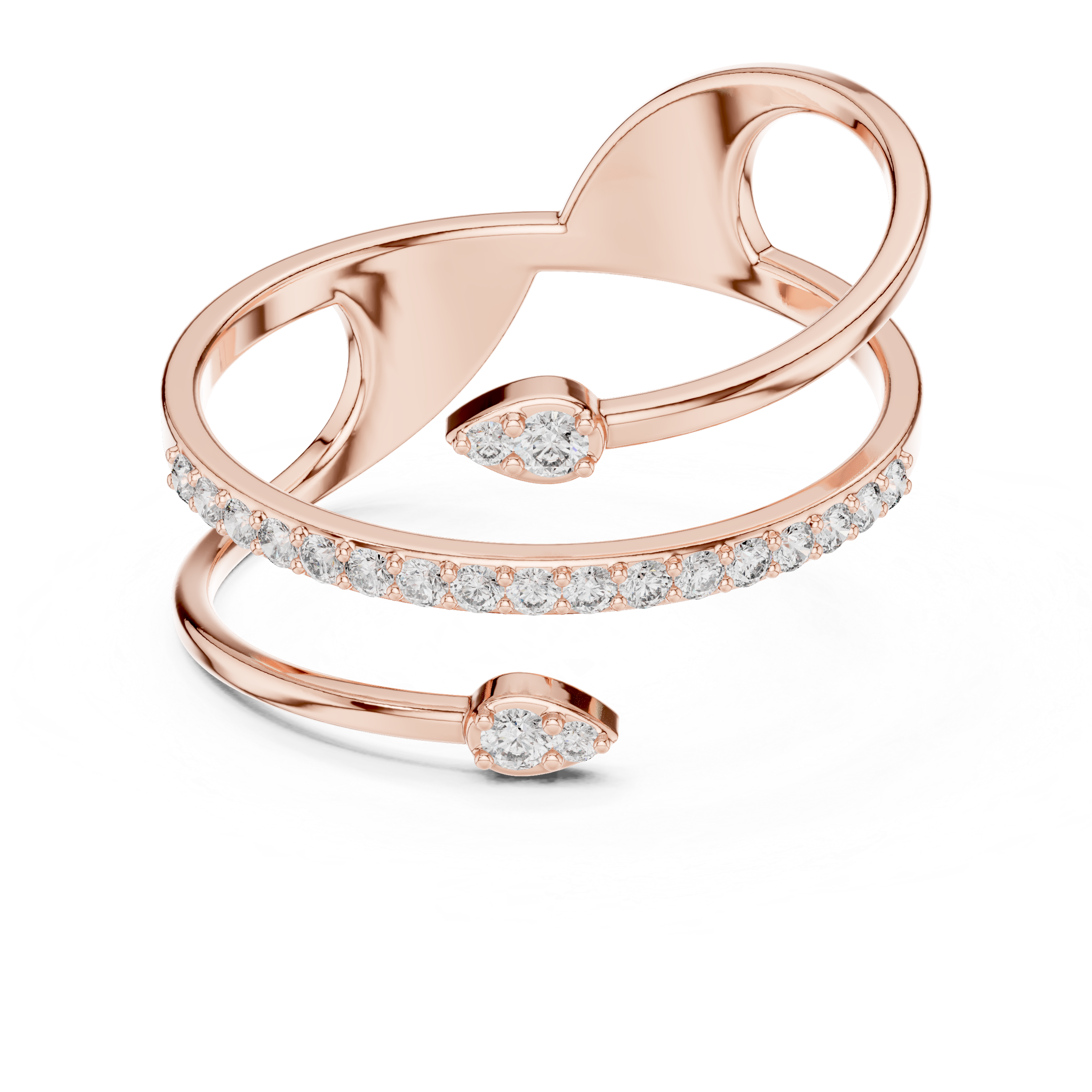 Modern Open Wrap Diamond Ring – Dual Band Pavé & Floating Stone Design