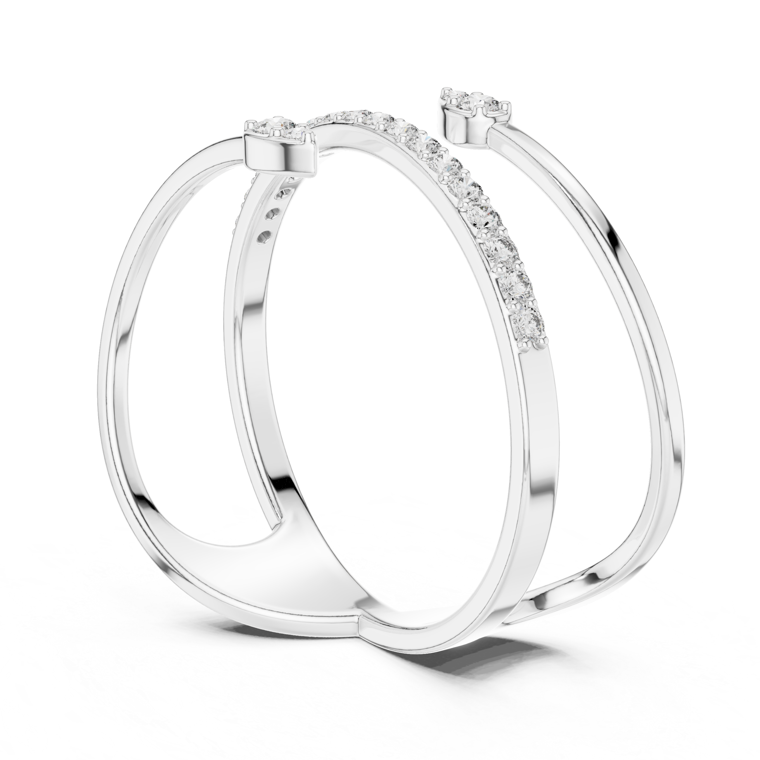 Modern Open Wrap Diamond Ring – Dual Band Pavé & Floating Stone Design