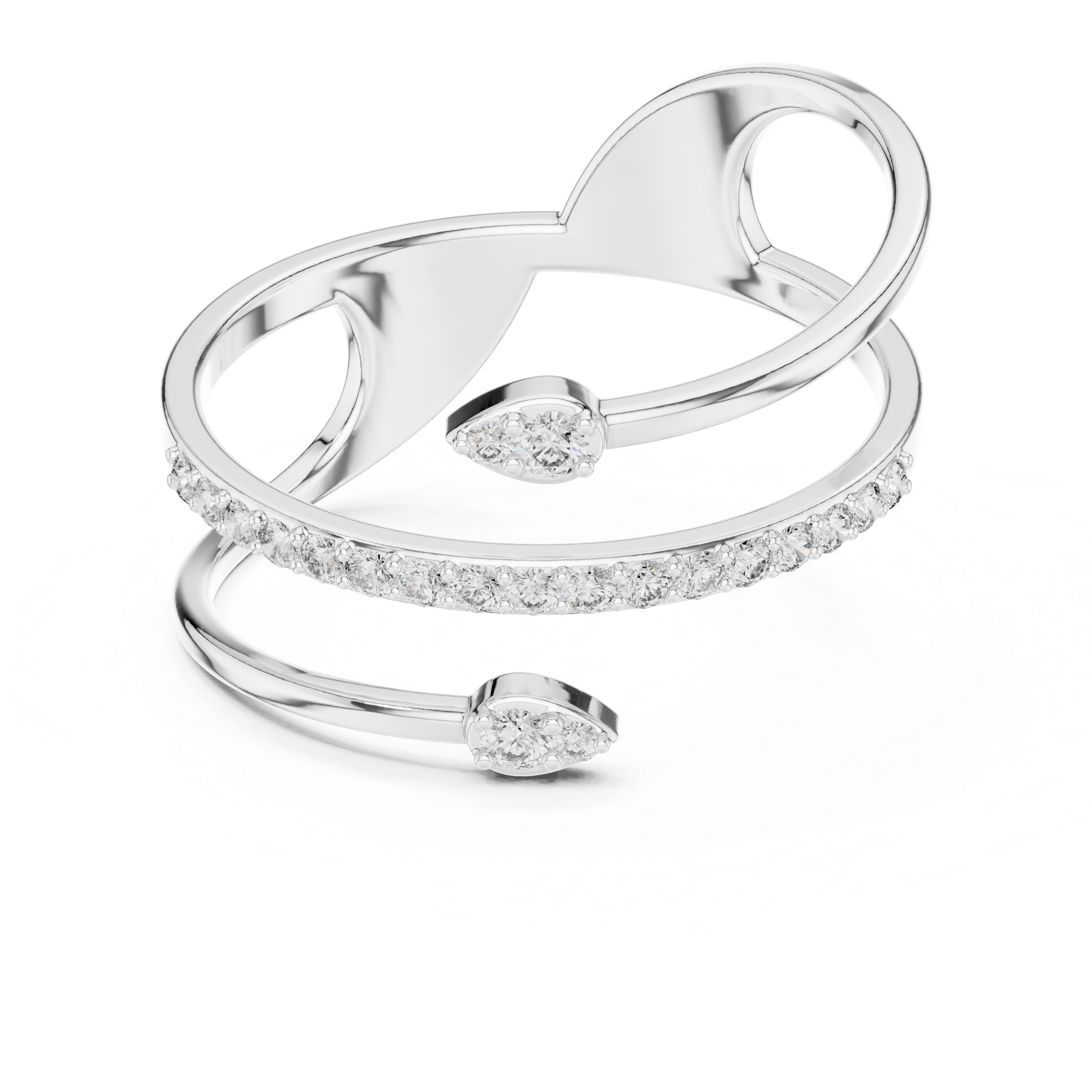 Modern Open Wrap Diamond Ring – Dual Band Pavé & Floating Stone Design