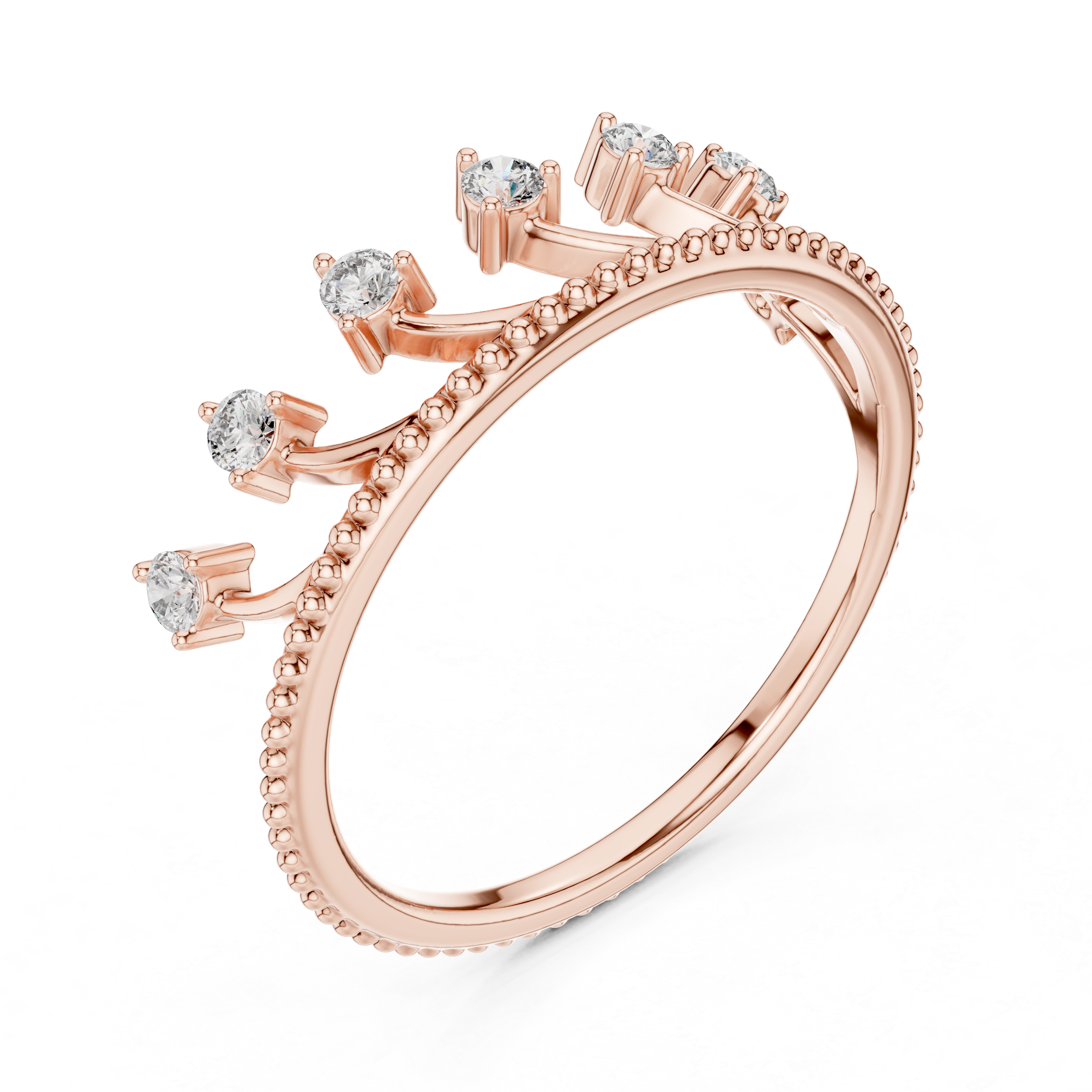 Elegant Open Arc Diamond Ring – Beaded Band Floating Stones Design
