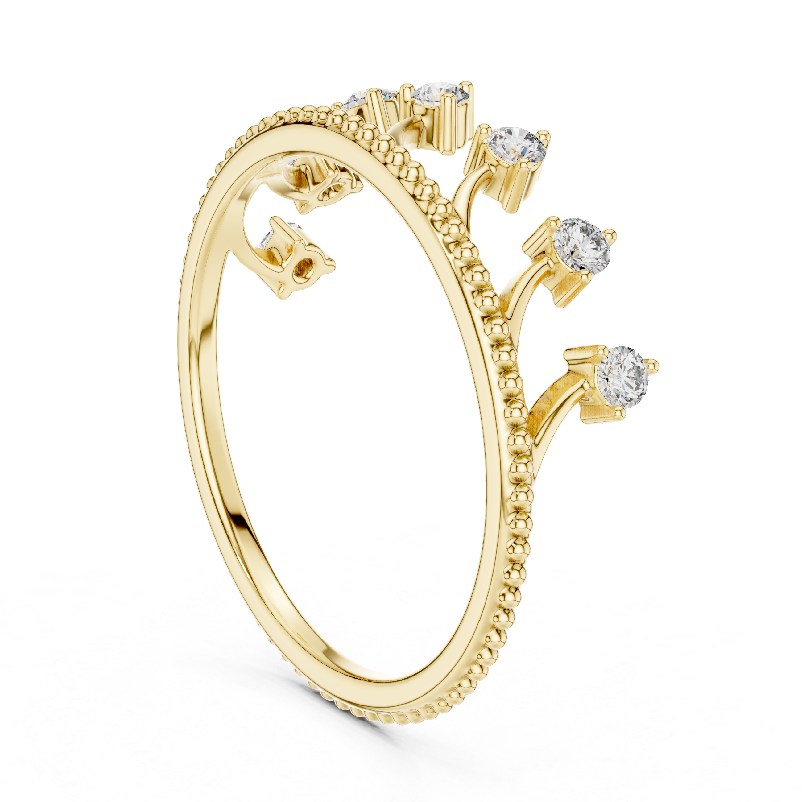 Elegant Open Arc Diamond Ring – Beaded Band Floating Stones Design